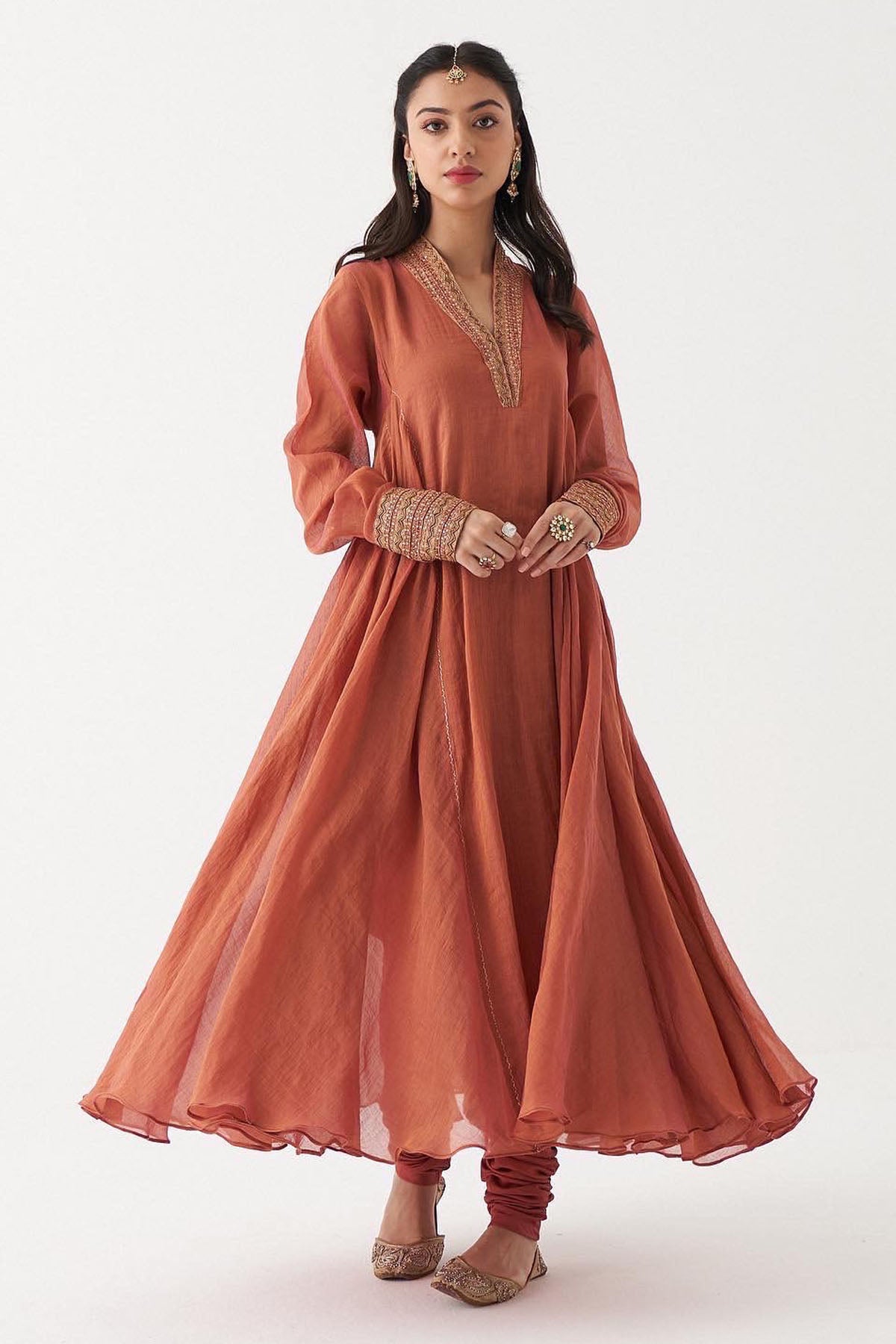 Rust Orange Zardozi Anarkali Set