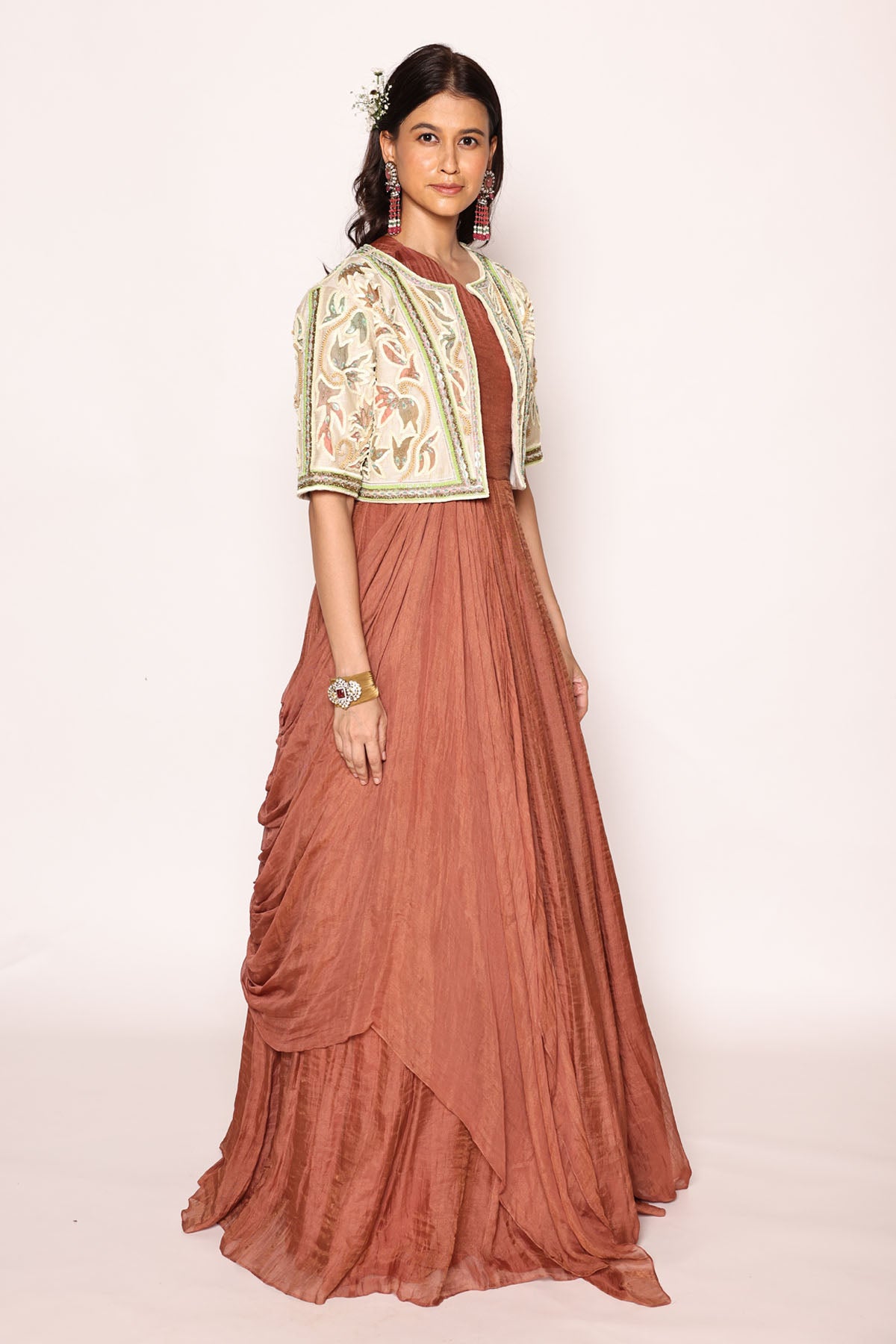 Rust Red One Shoulder Dress