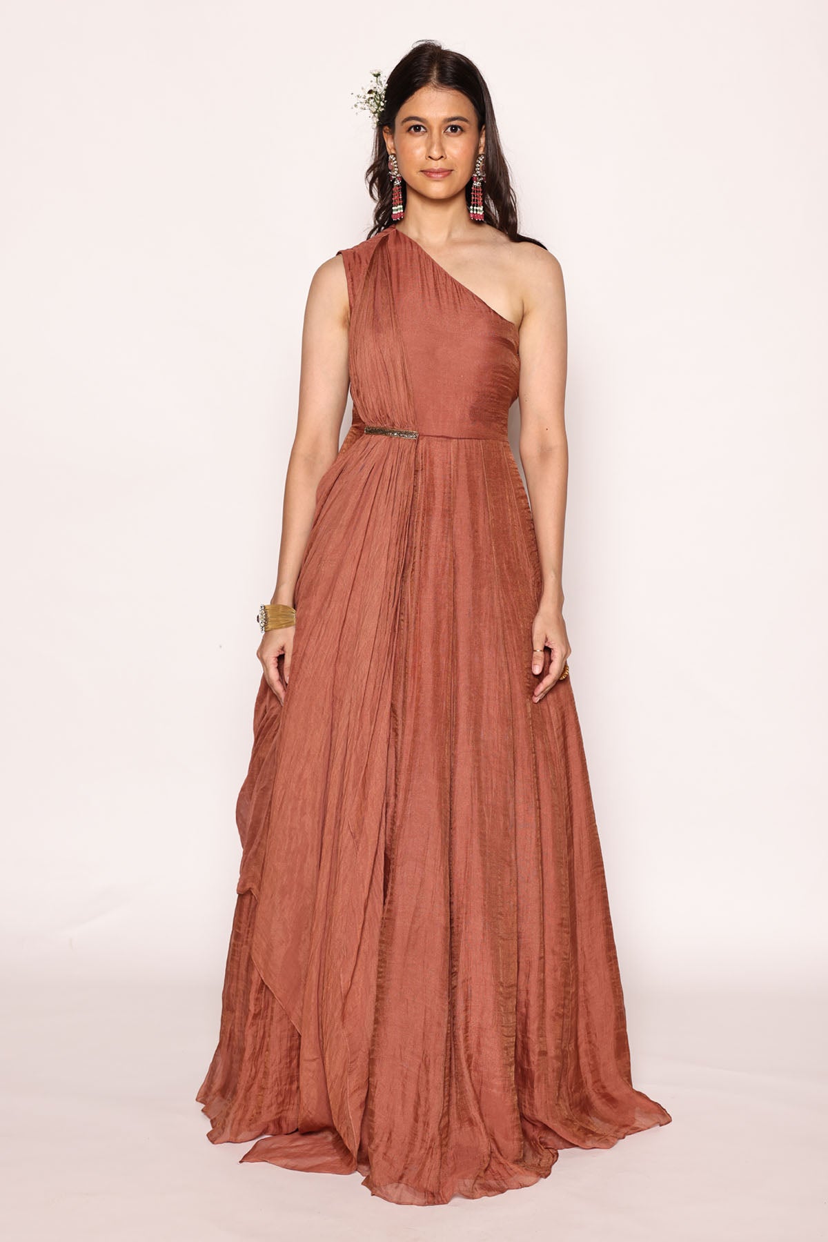 Rust Red One Shoulder Dress