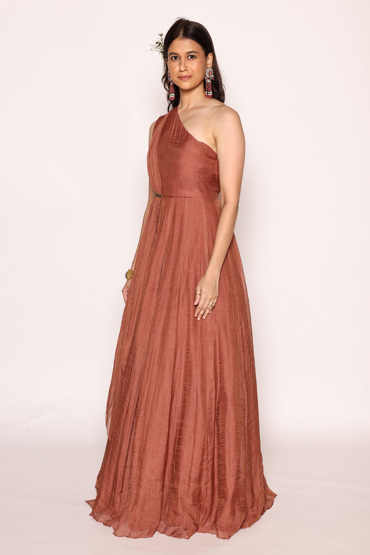 Rust Red One Shoulder Dress