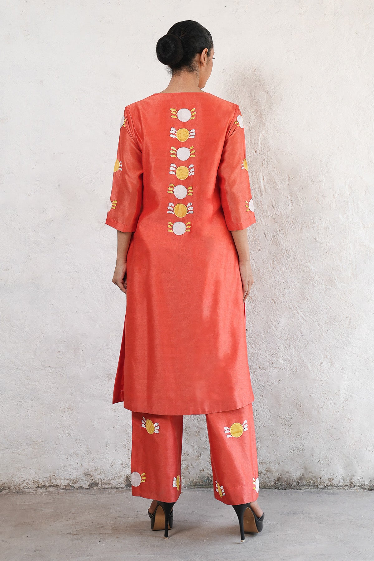 Rust Applique Work Kurta Set