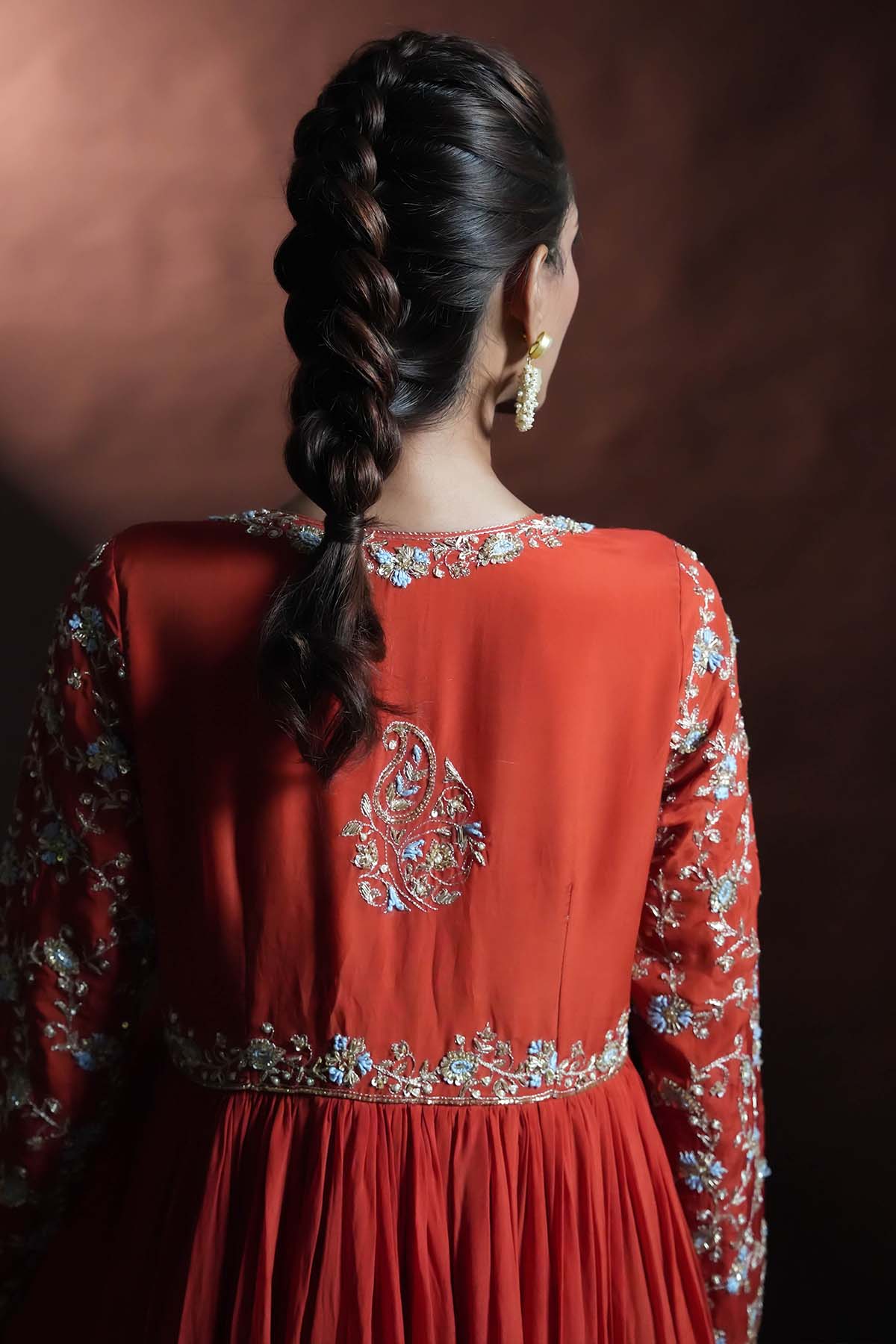 Rust Beads Work Anarkali Set