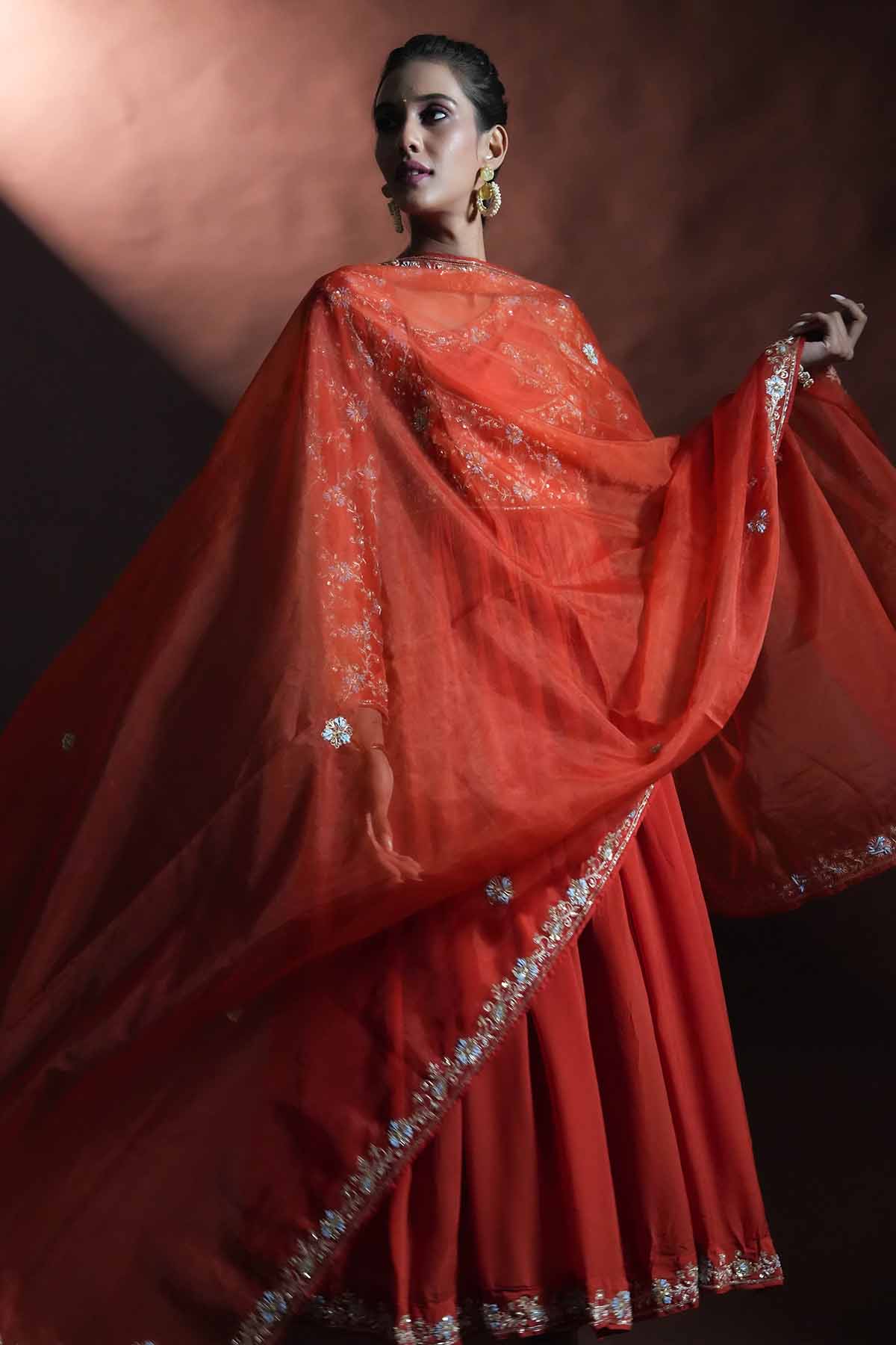 Rust Beads Work Anarkali Set