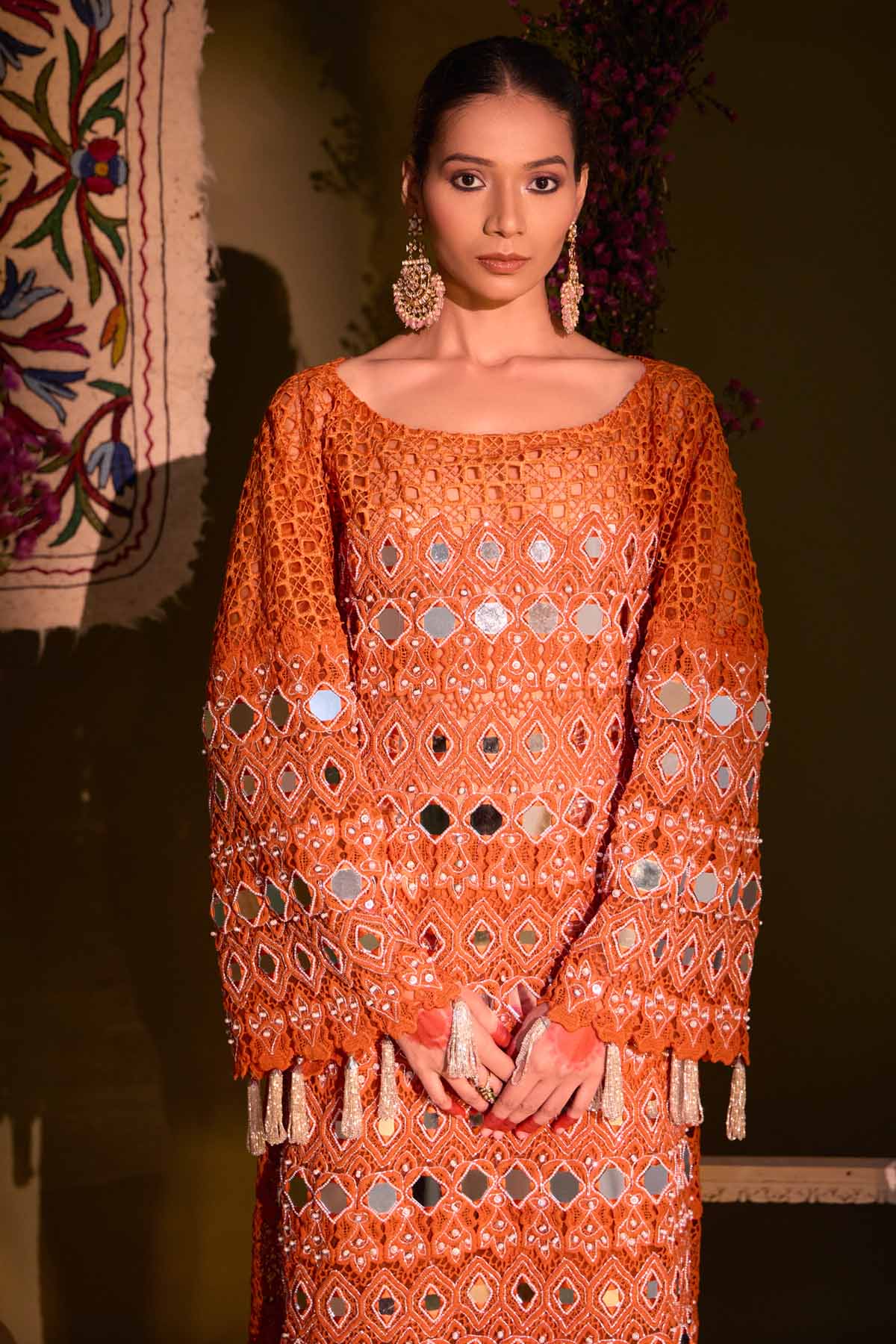 Rust Bell Sleeves Kurta Set