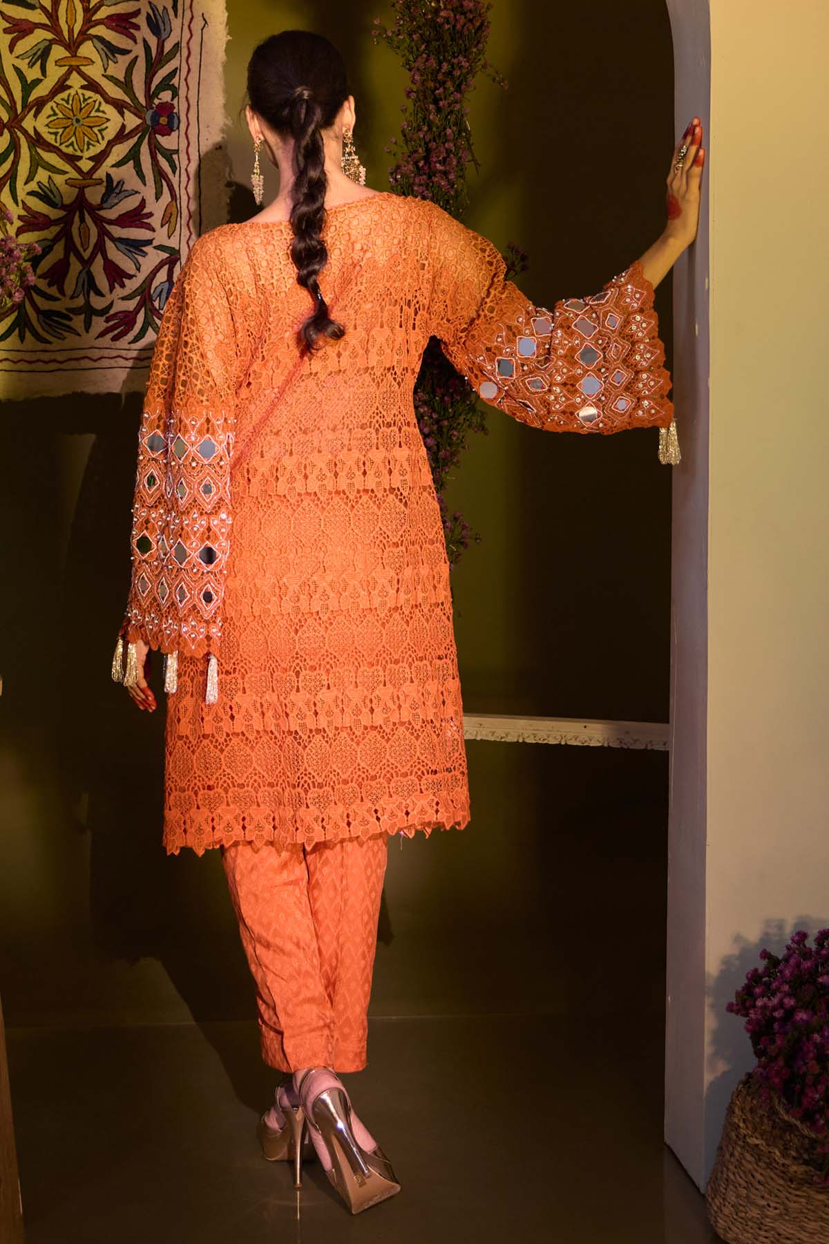 Rust Bell Sleeves Kurta Set