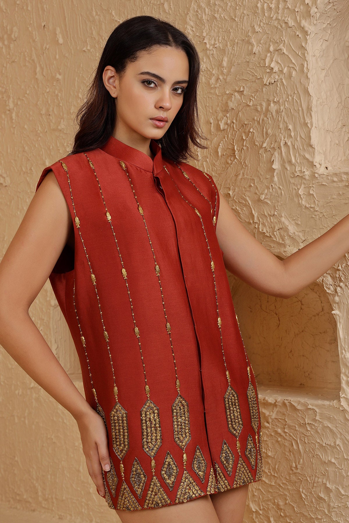 Rust Brass Embroidered Jacket