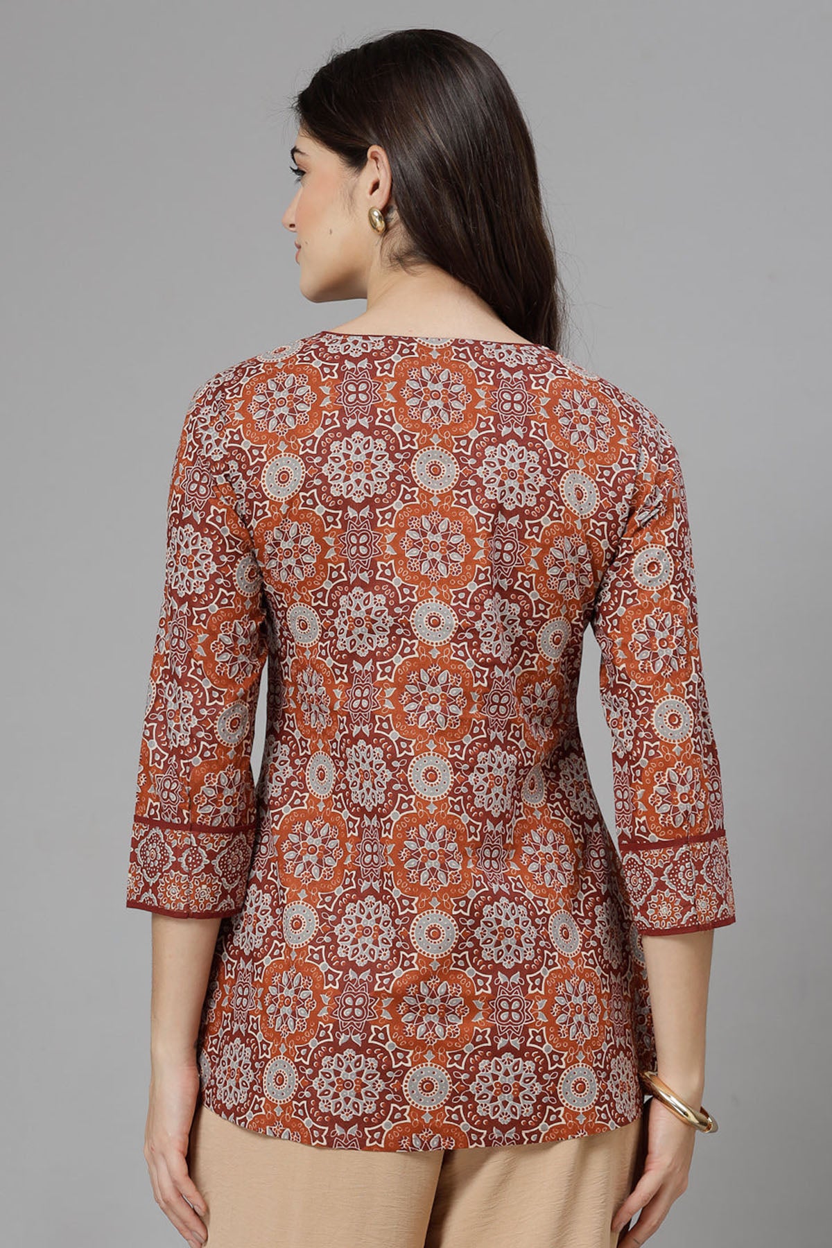 Rust Brown Cotton Printed Top