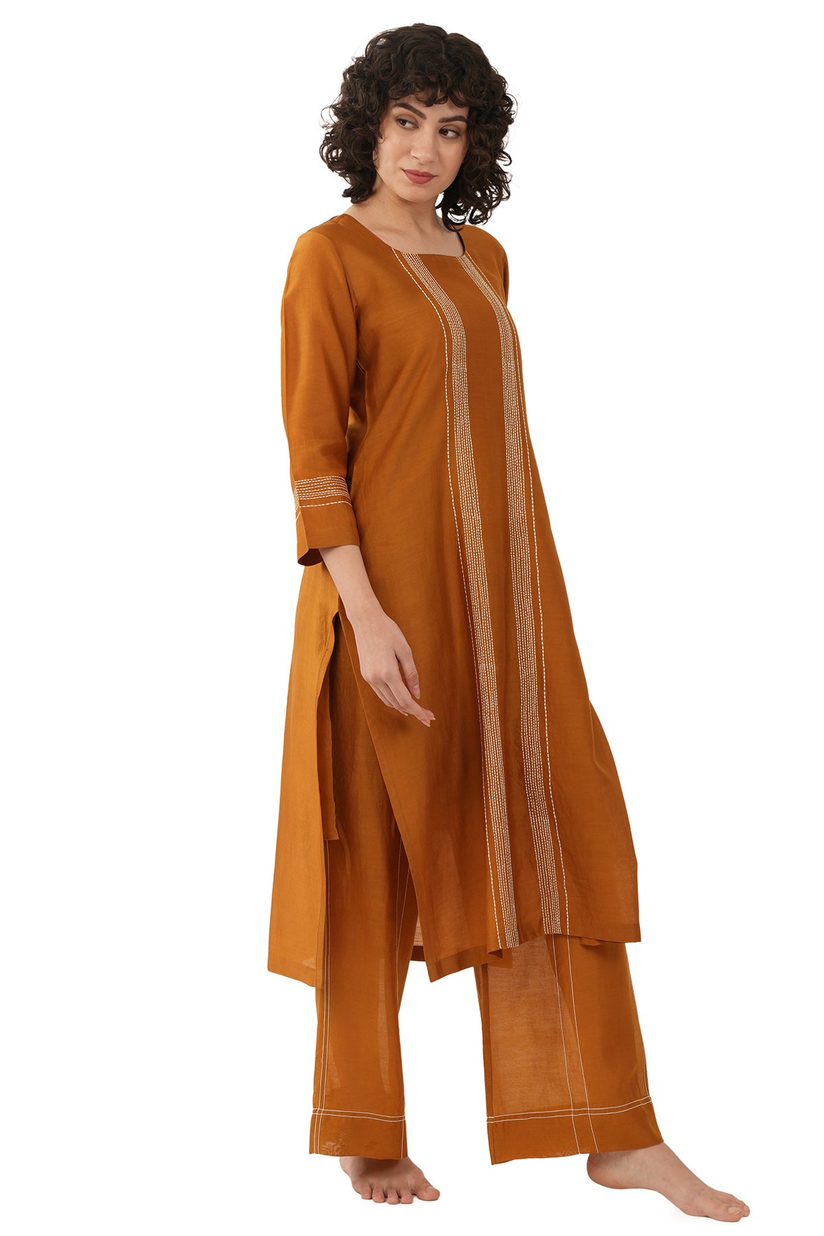 Rust Chanderi Kurta And Pants