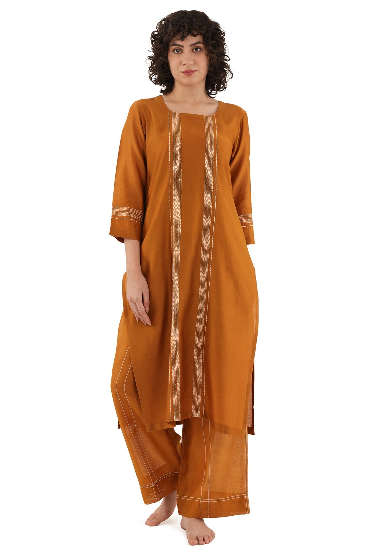 Buy Rust Chanderi Kurta And Pants for women by Khat Clothing online available at scrollnshops