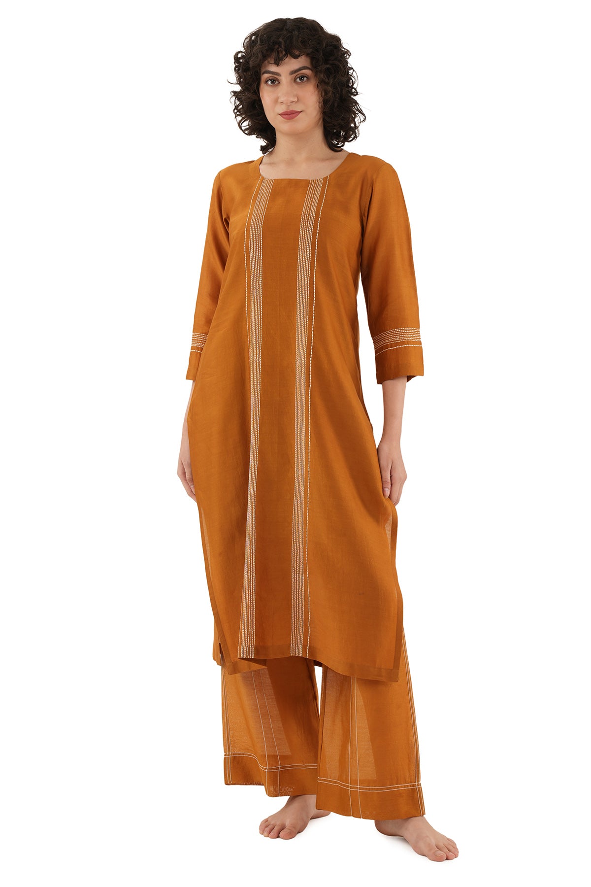 Rust Chanderi Kurta And Pants