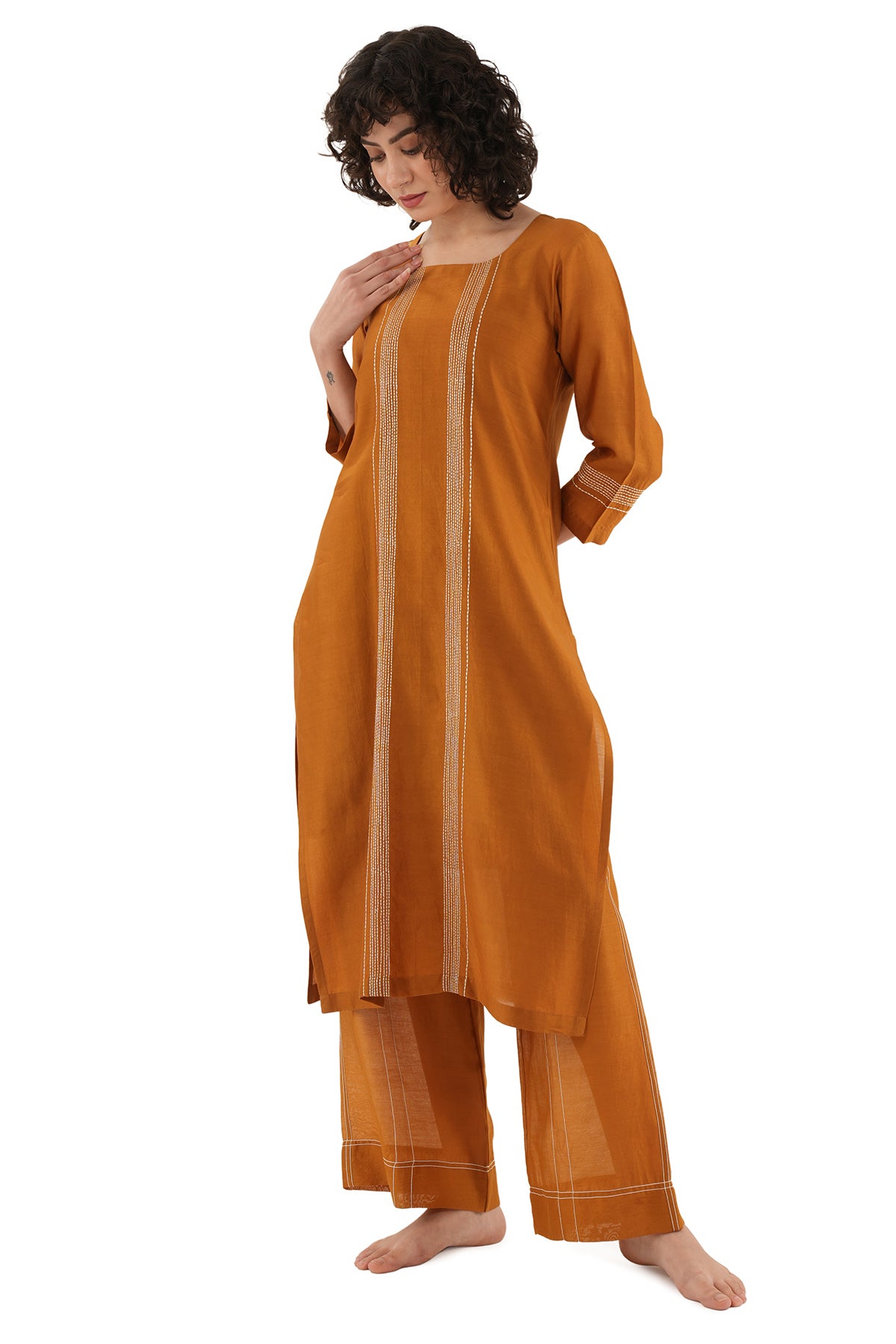 Rust Chanderi Kurta And Pants