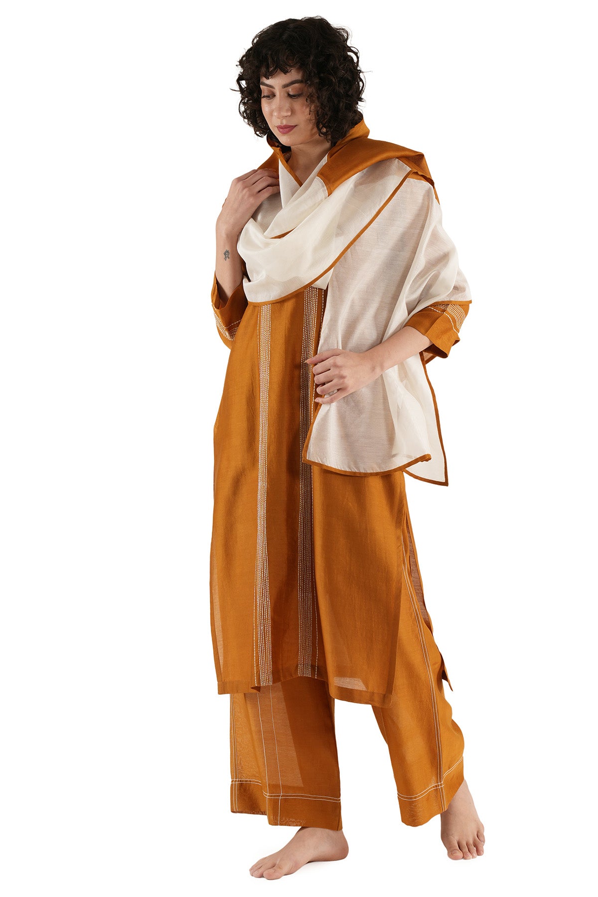 Rust Chanderi Silk Kurta Set