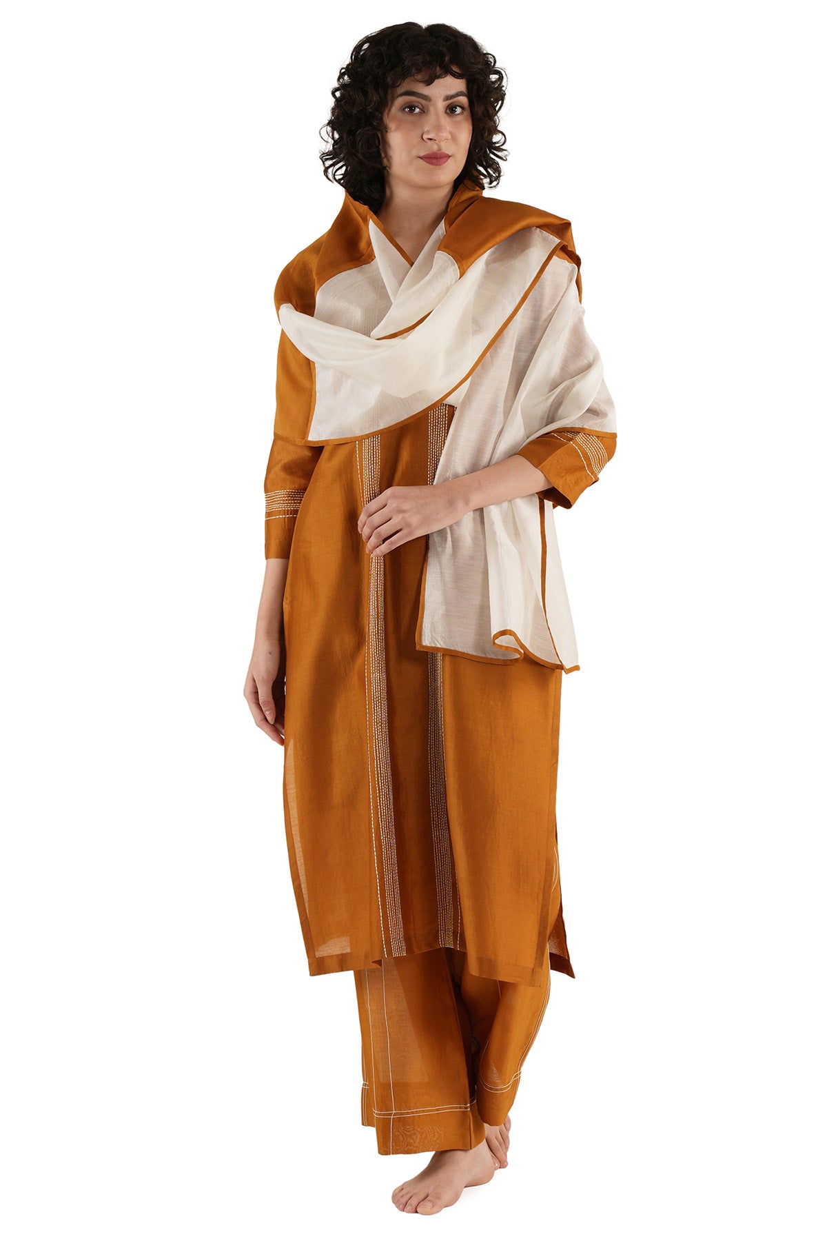 Rust Chanderi Silk Kurta Set