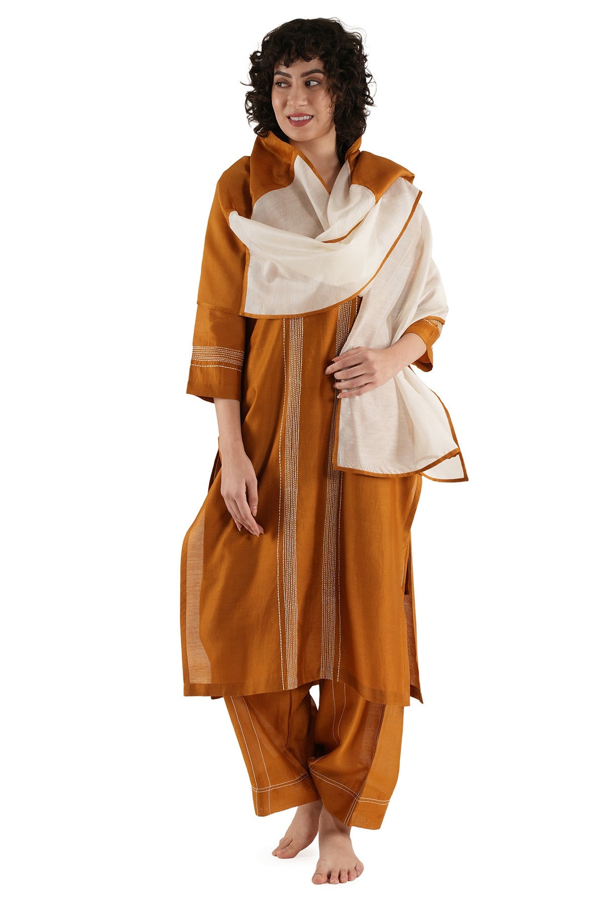 Buy Rust Chanderi Silk Kurta Set for women by Khat Clothing online available at scrollnshops