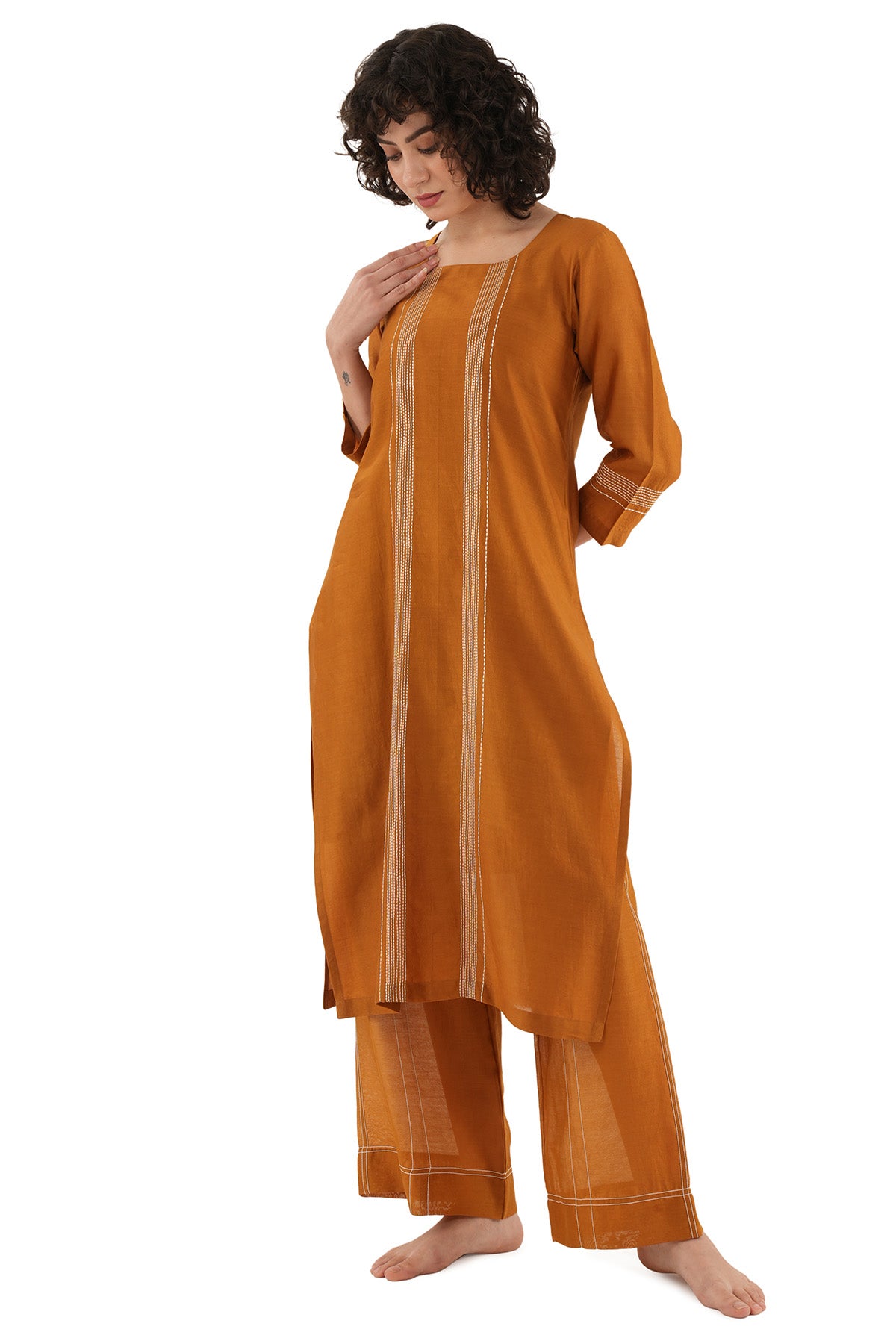 Rust Chanderi Silk Kurta Set