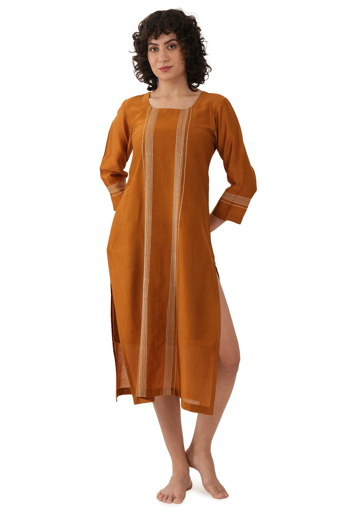 Rust Chanderi Silk Midi Dress