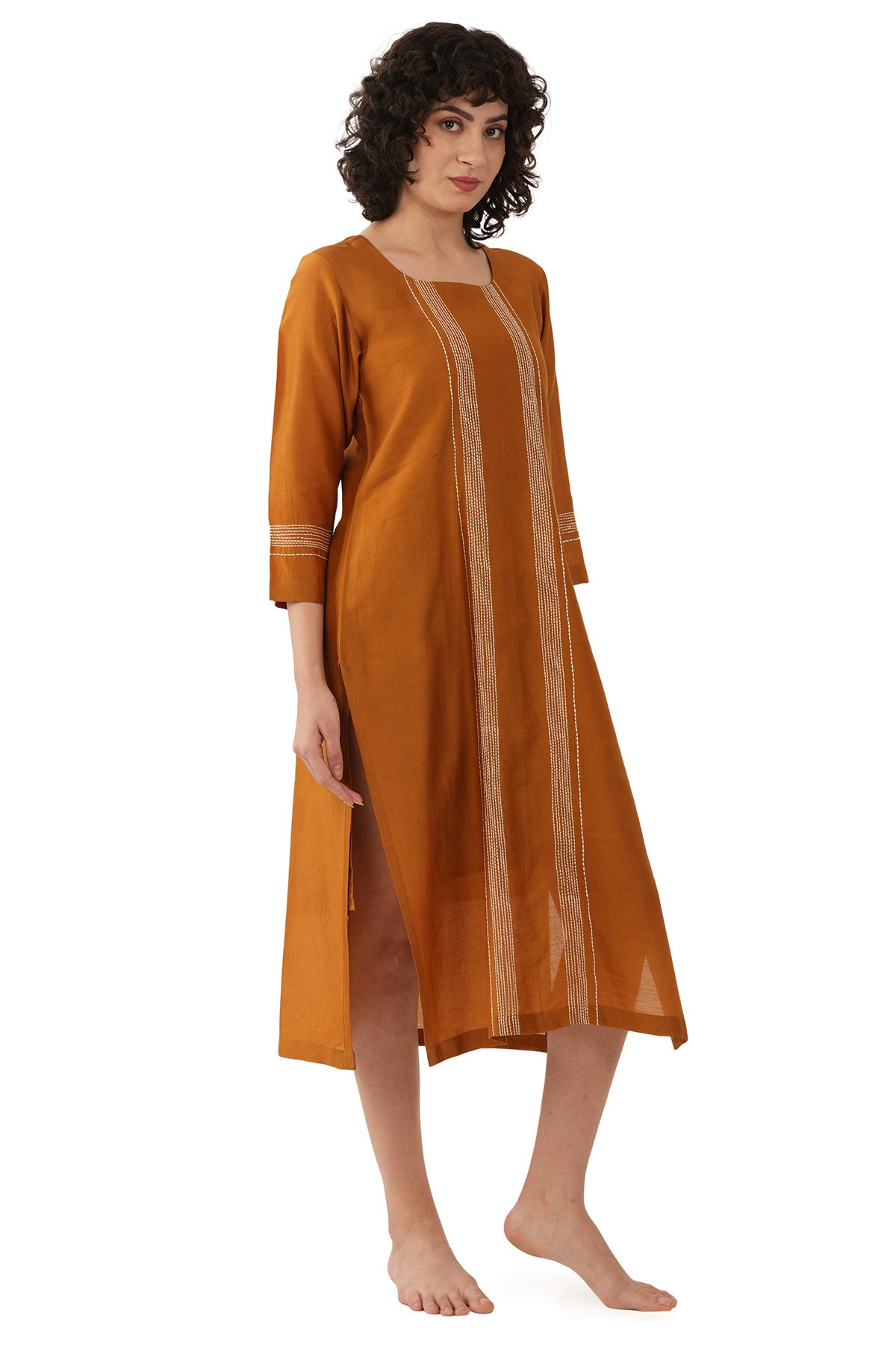 Rust Chanderi Silk Midi Dress