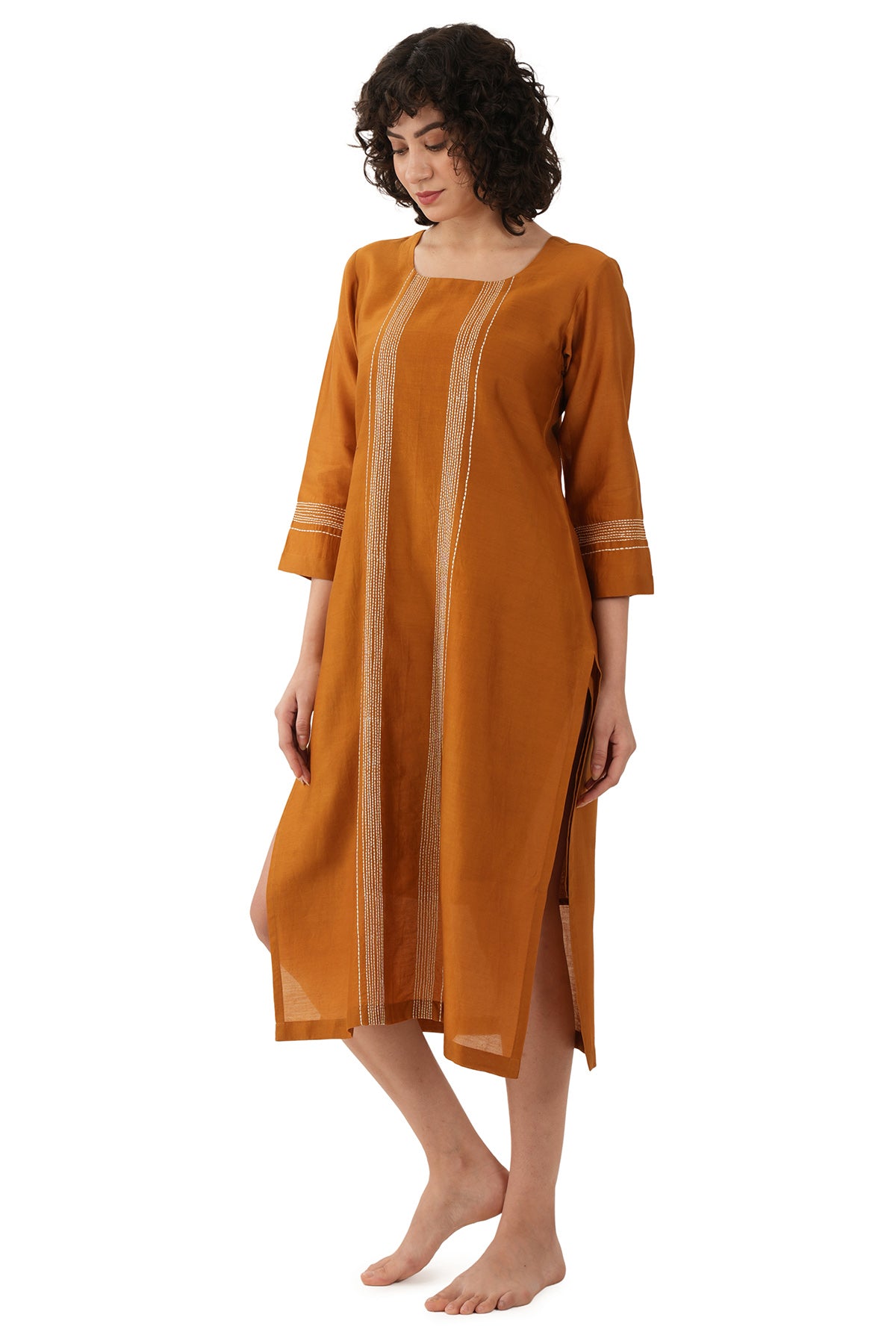 Rust Chanderi Silk Midi Dress