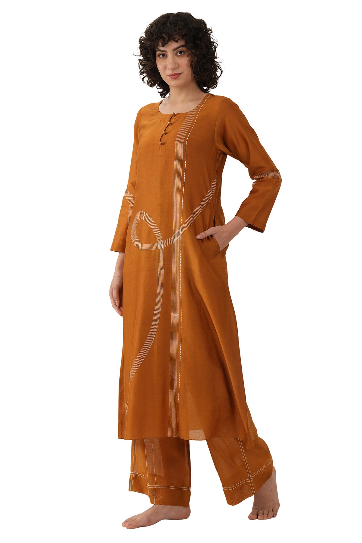Rust Chawal Taka Kurta & Pants