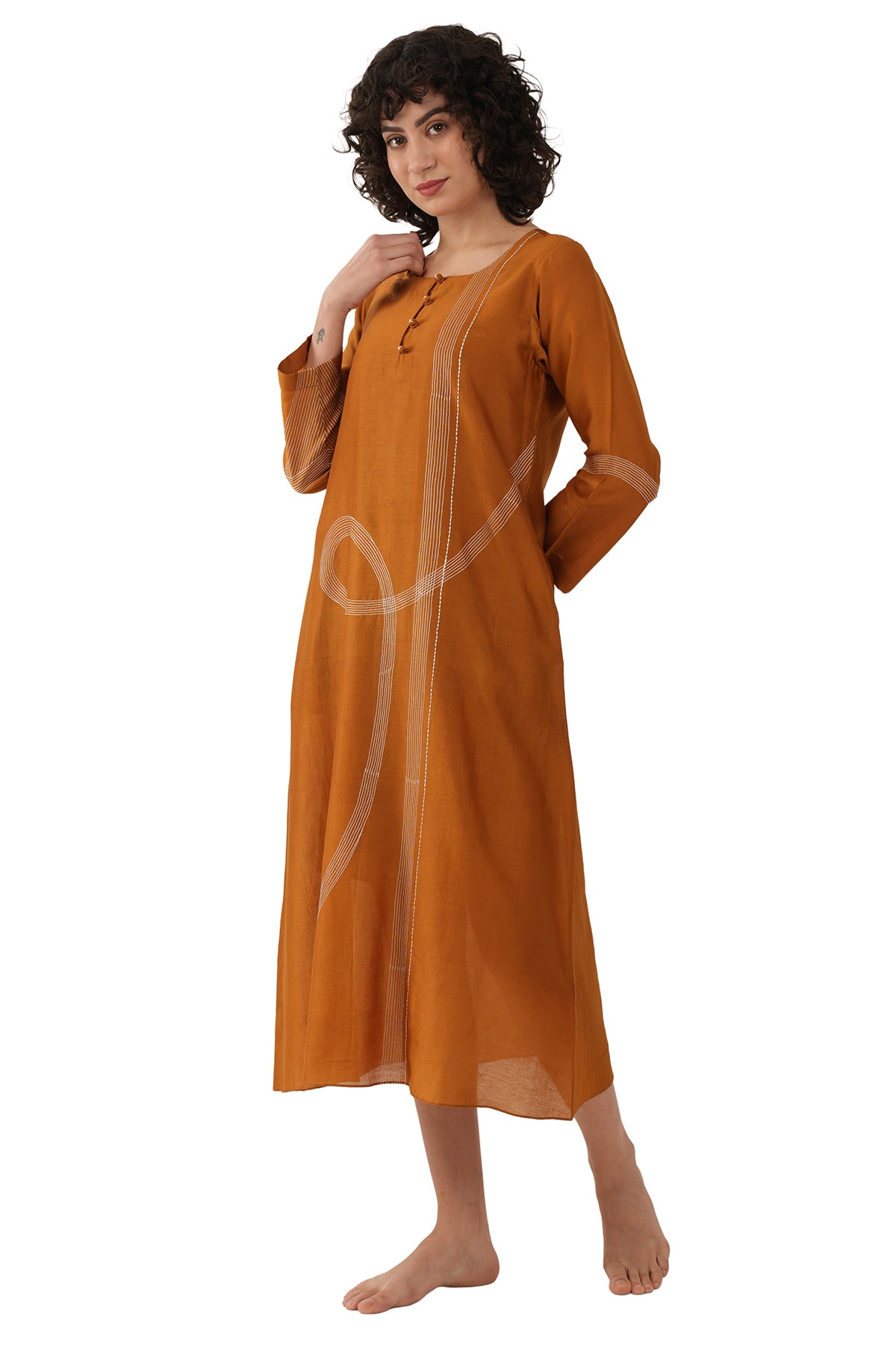 Rust Chawal Takka Midi Dress
