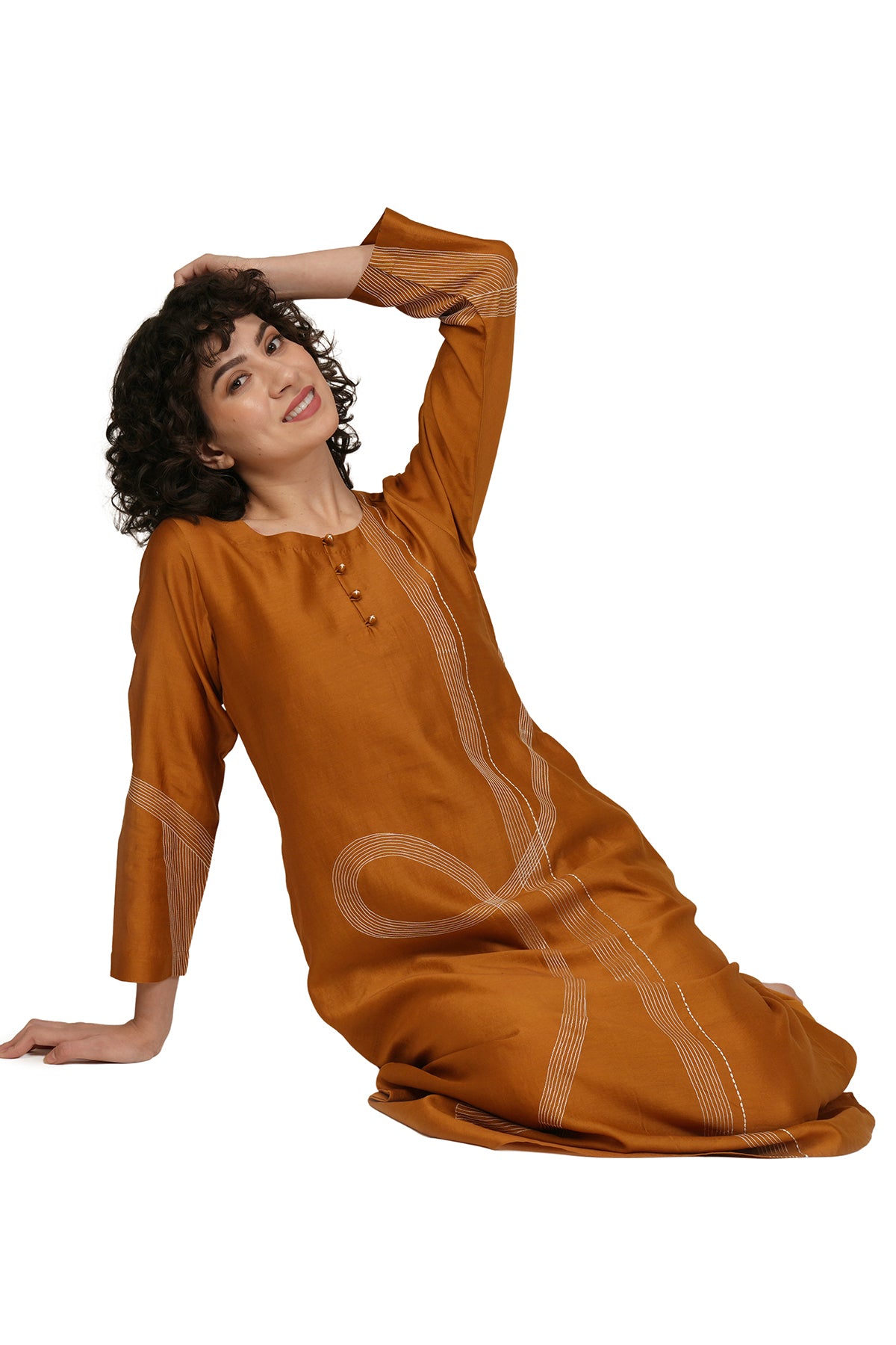 Rust Chawal Takka Midi Dress
