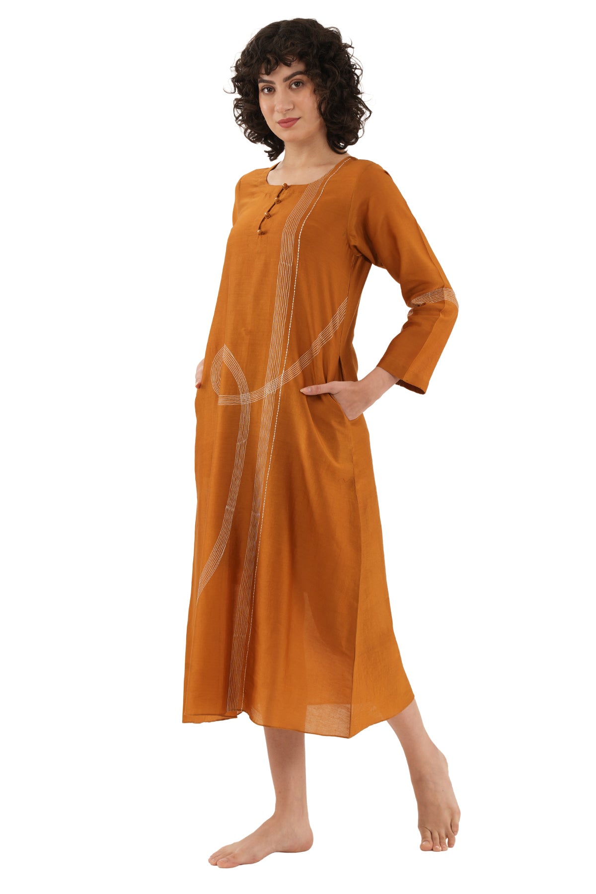 Rust Chawal Takka Midi Dress