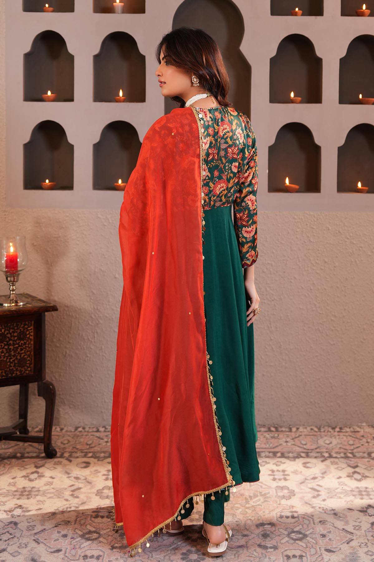 Rust Coin Lace Detail Dupatta