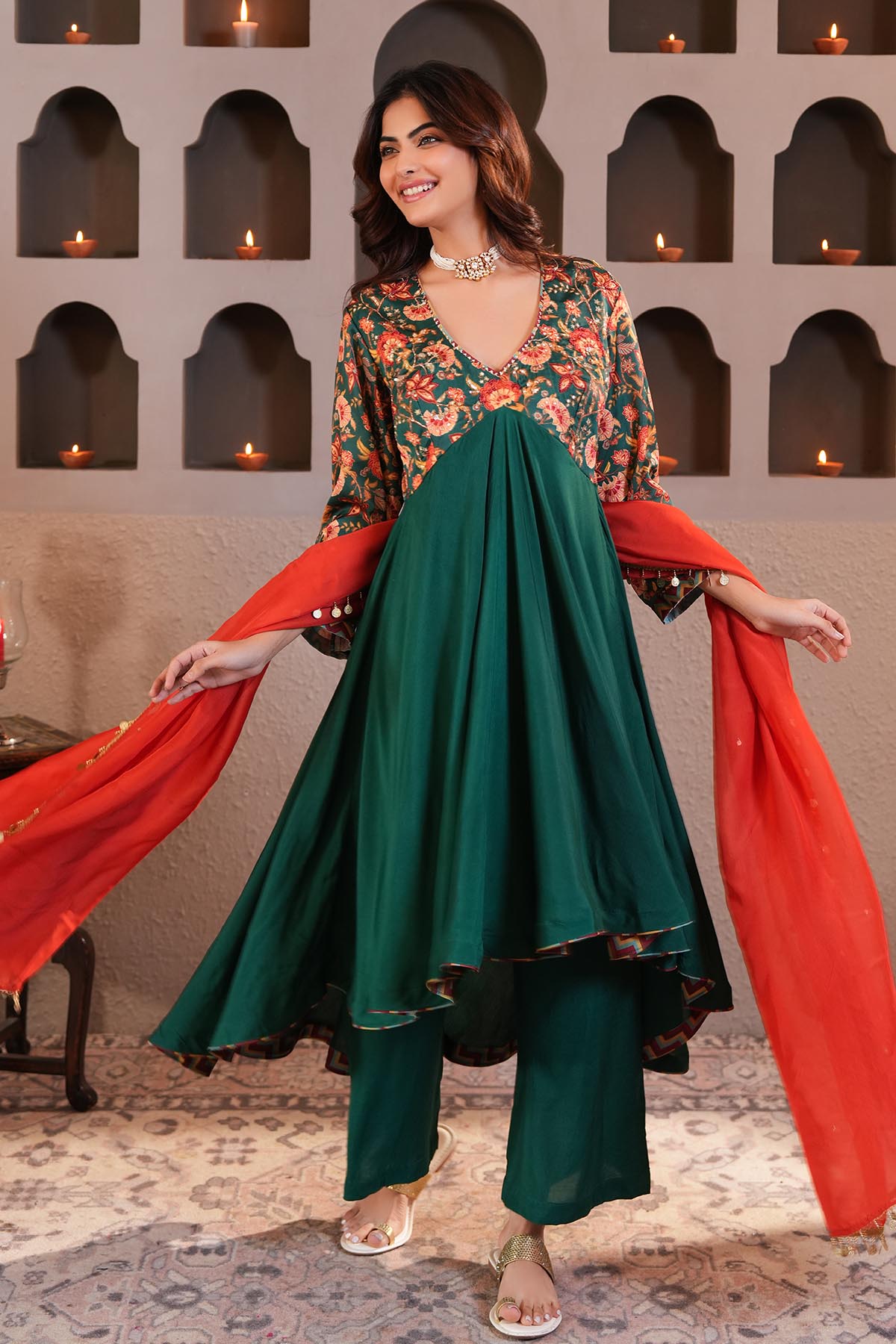 Buy Rust Coin Lace Detail Dupatta by Ugna by Unnati for women online at ScrollnShops