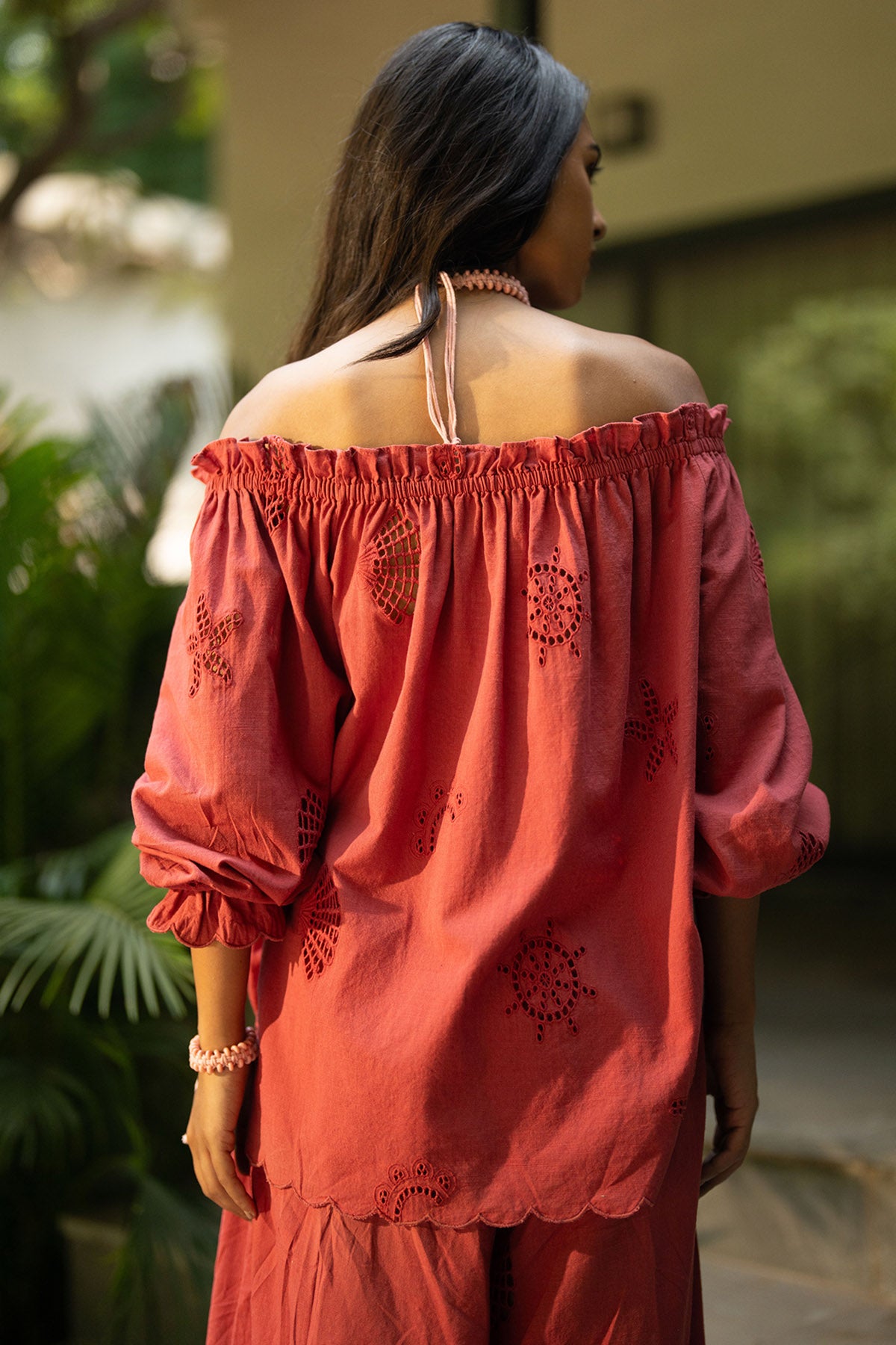 Rust Cotton Off Shoulder Top
