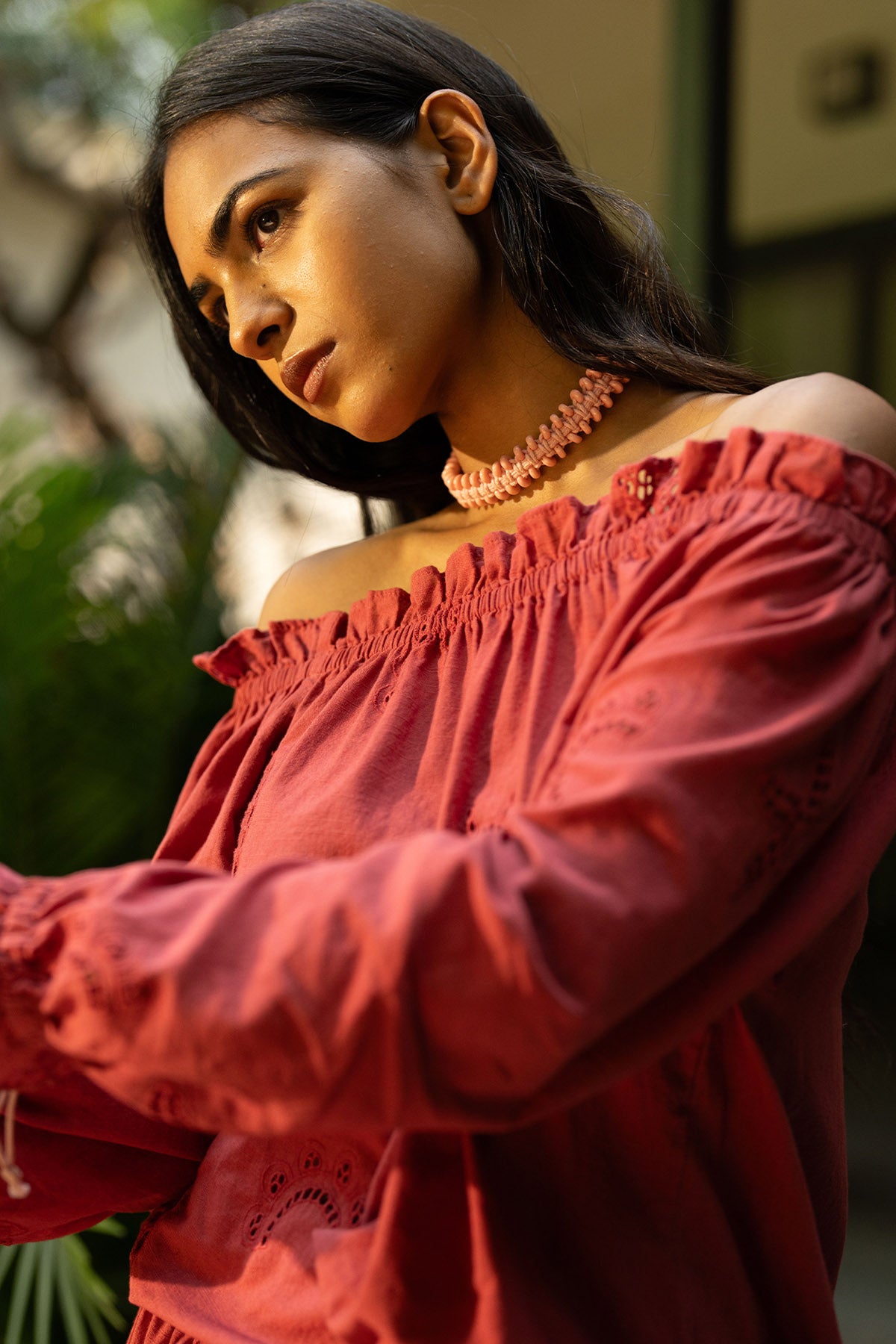 Rust Cotton Off Shoulder Top