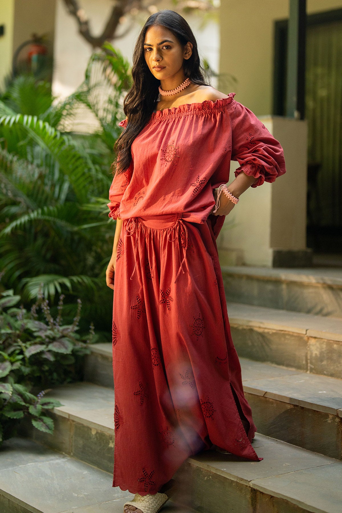 Rust Cotton Off Shoulder Top