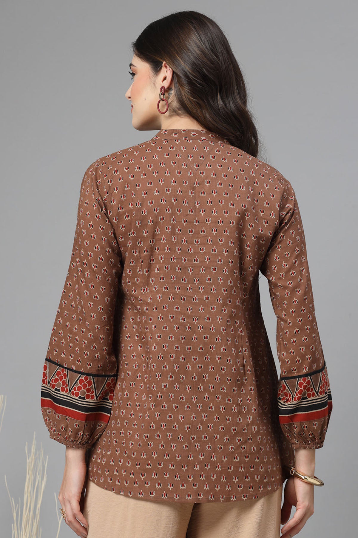 Rust Cotton Sequins Yoke Top