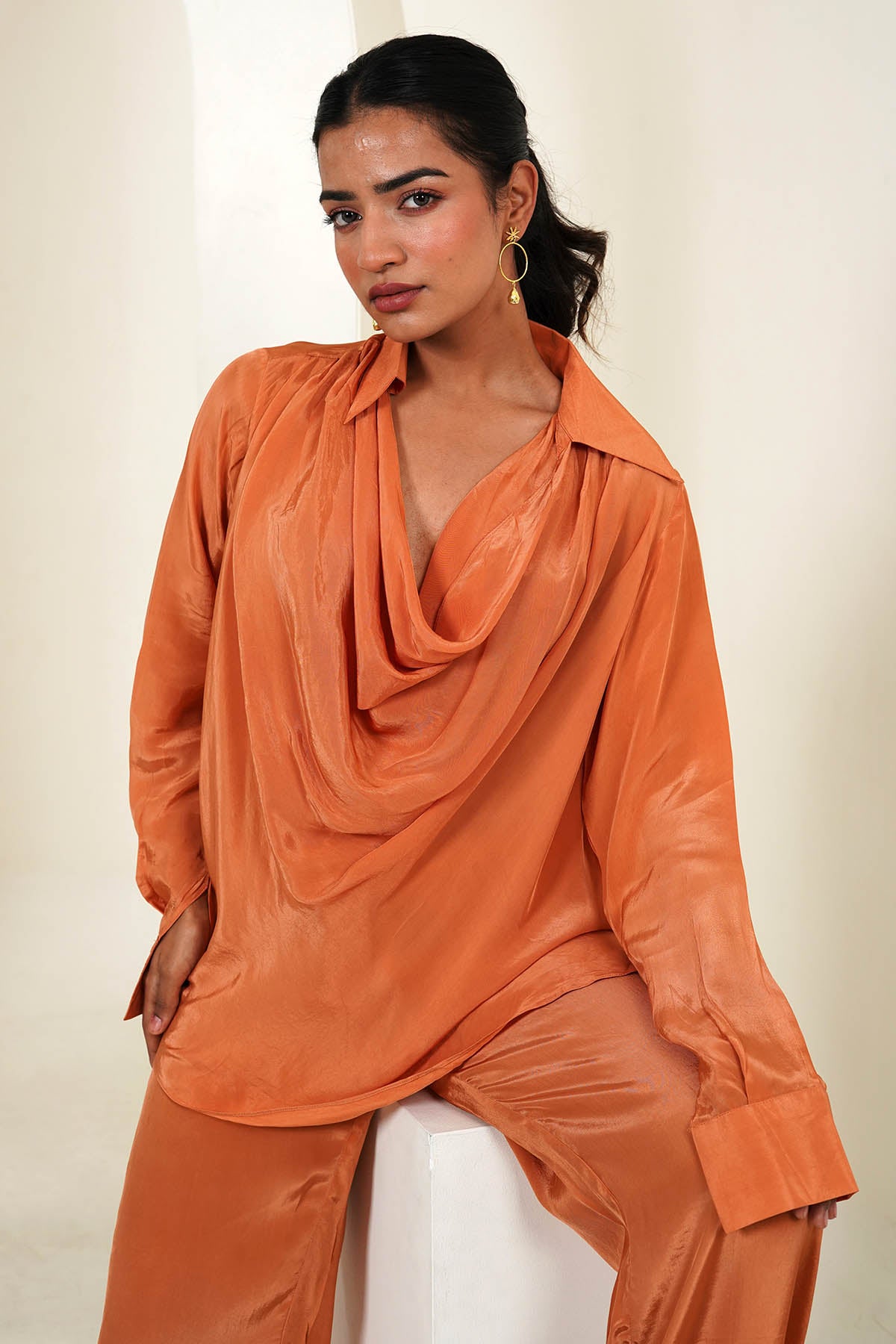 Rust Cowl Neck Shirt & Pants