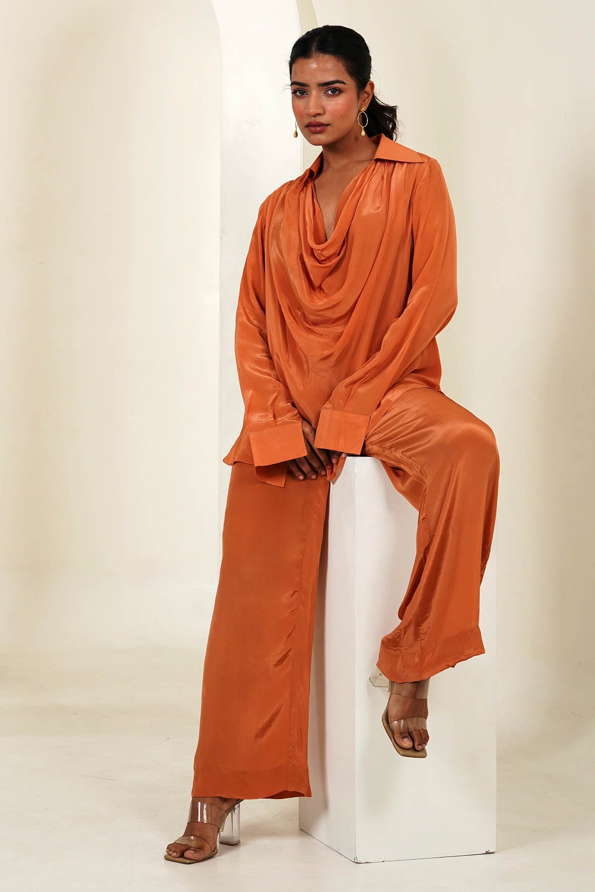 Rust Cowl Neck Shirt & Pants