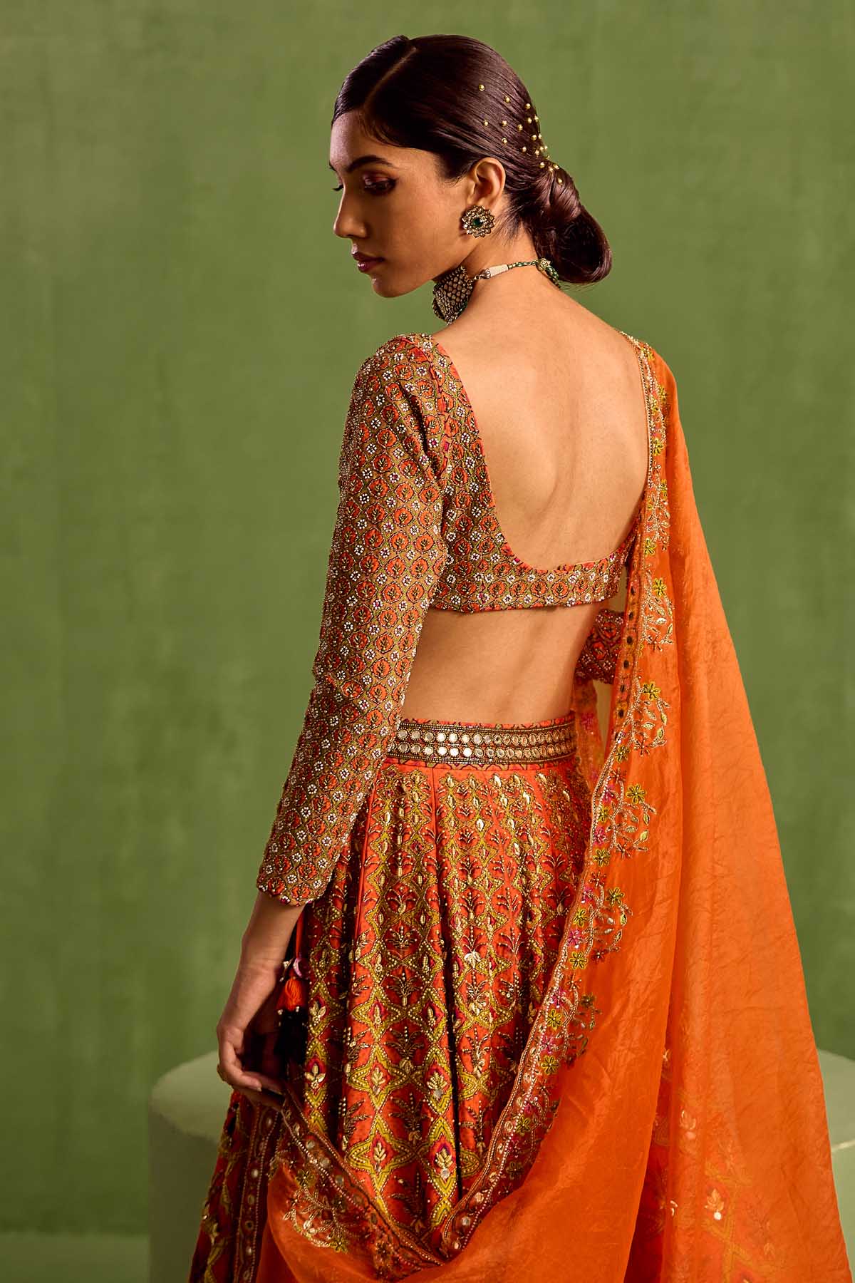 Rust Digital Print Lehenga Set