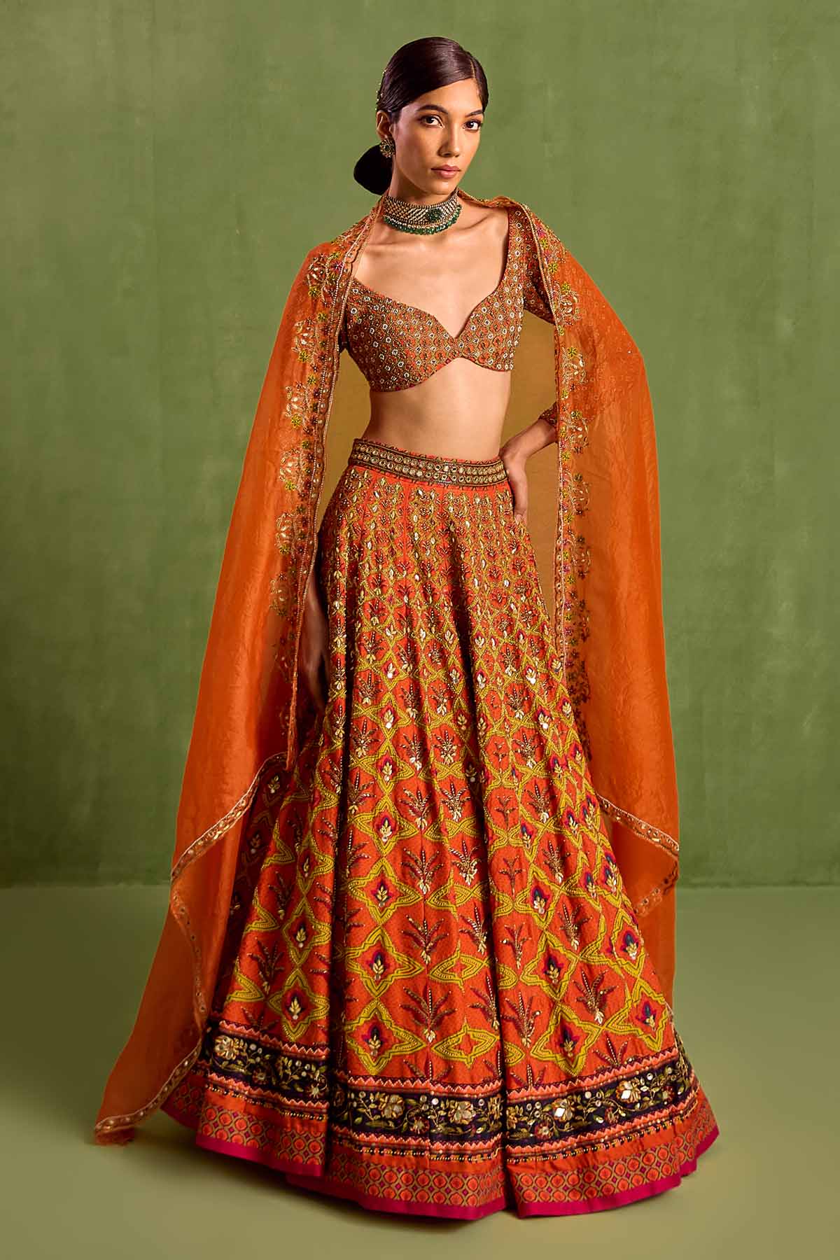 Neha Khullar Rust Digital Print Lehenga Set for women online at ScrollnShops