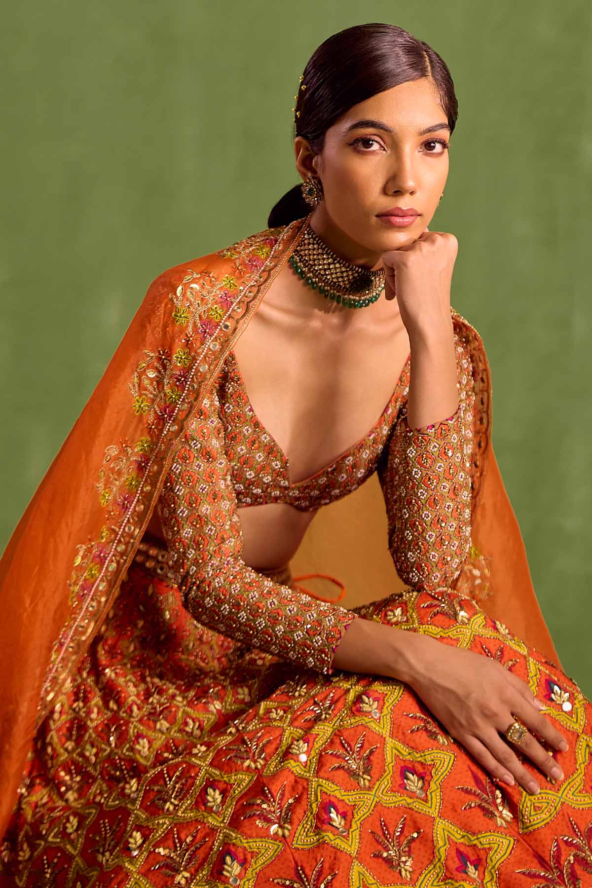 Rust Digital Print Lehenga Set