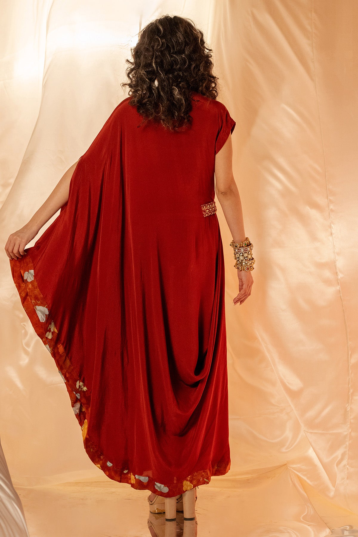 Rust Embellished Draped Dress