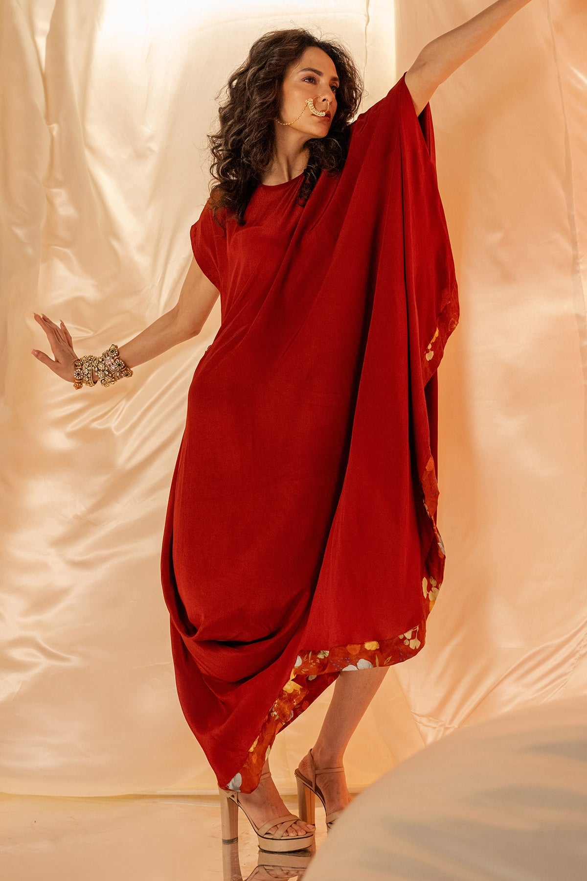 Buy Rust Embellished Draped Dress by Shristi Chetani for women online at ScrollnShops
