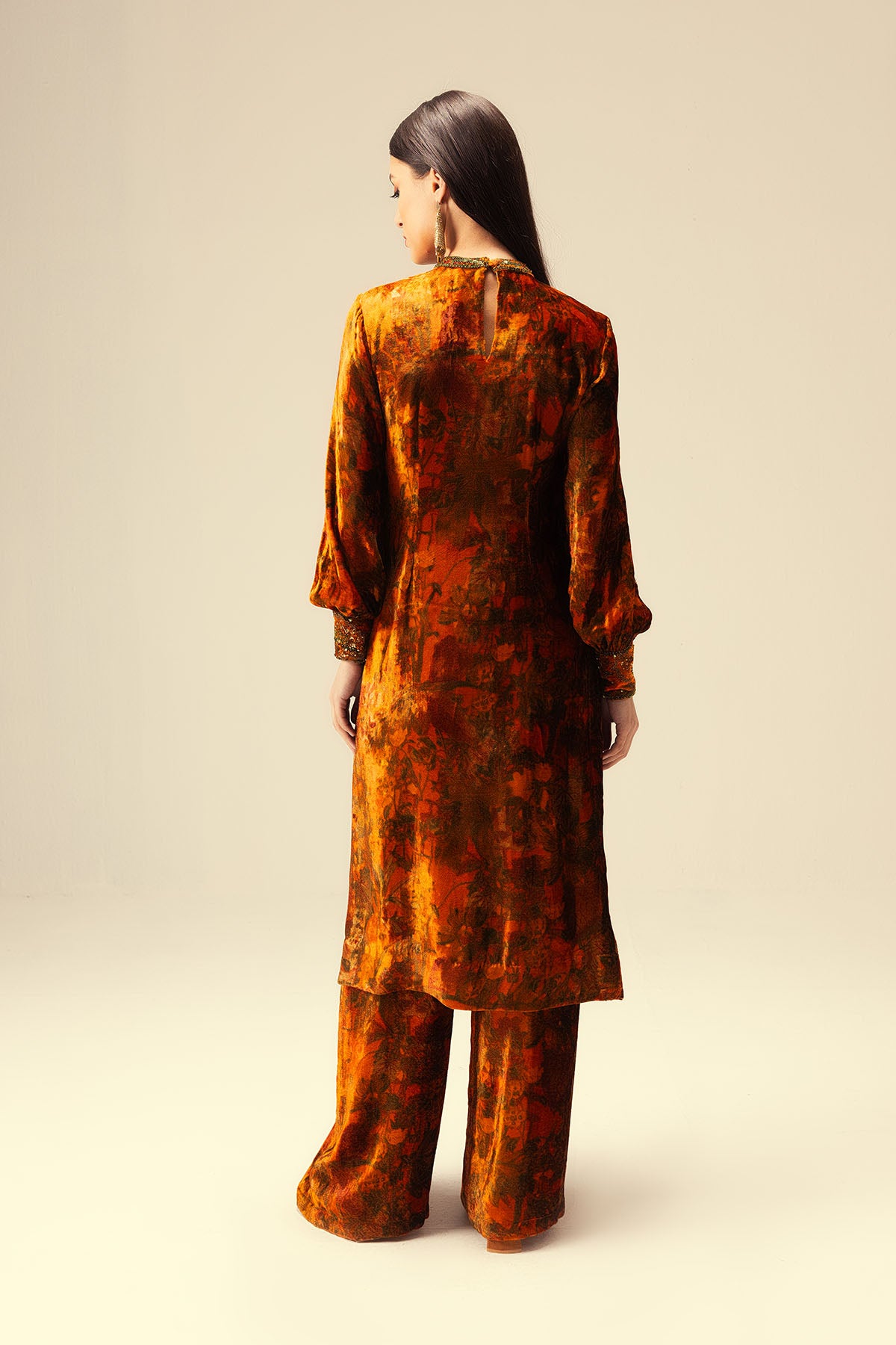 Rust Embellished Long Tunic Set