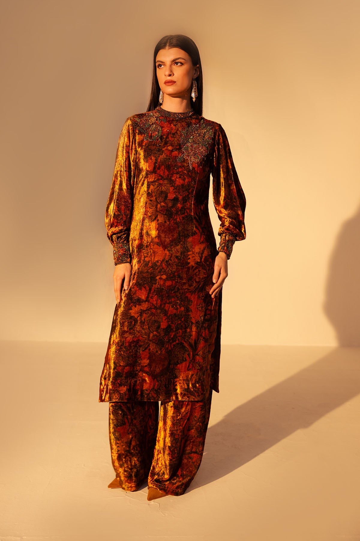 Buy Rust Embellished Long Tunic Set by Reena Sharma for women online at ScrollnShops