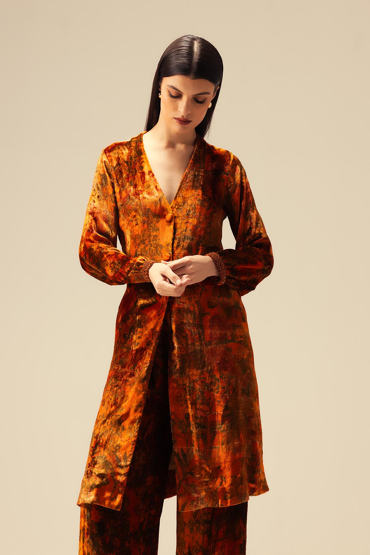 Rust Embellished Tunic & Pants