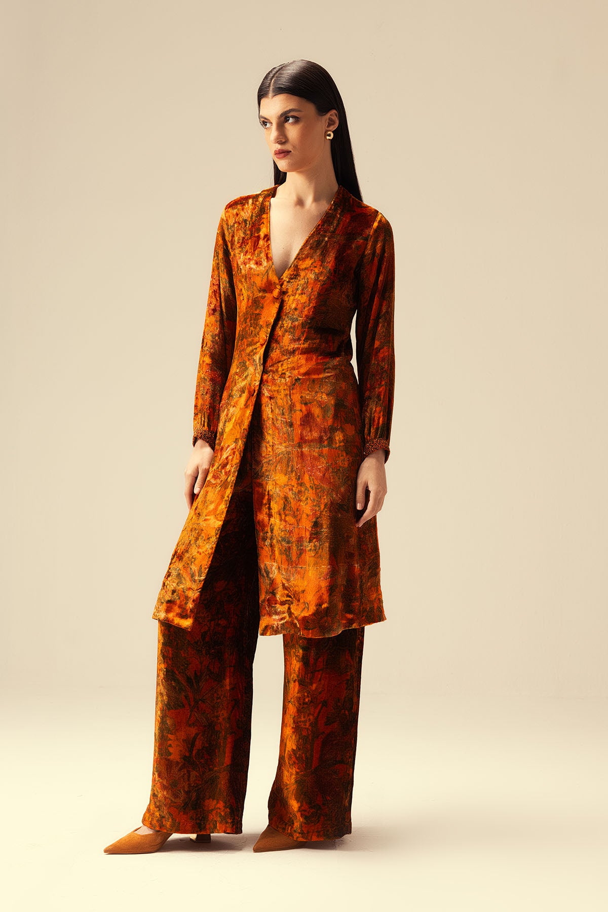 Rust Embellished Tunic & Pants