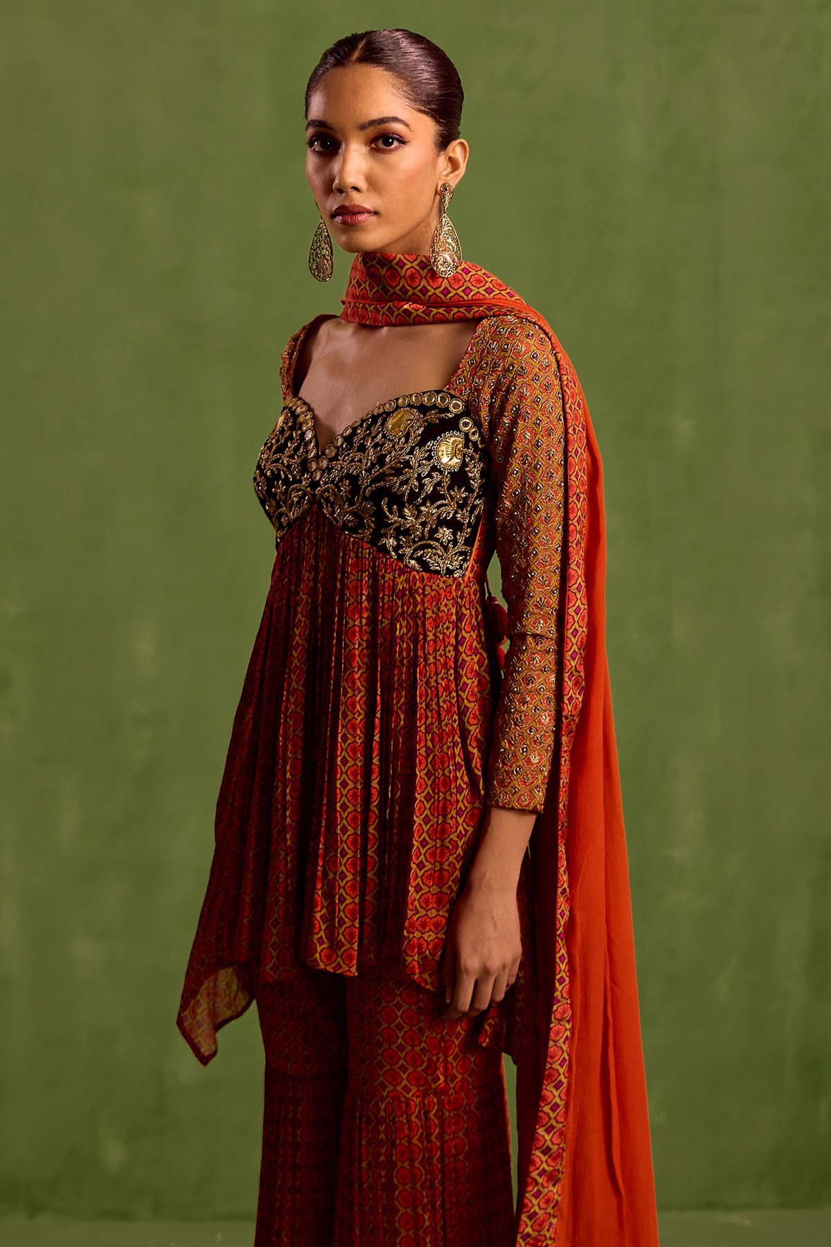 Rust Embroidered Garara Set