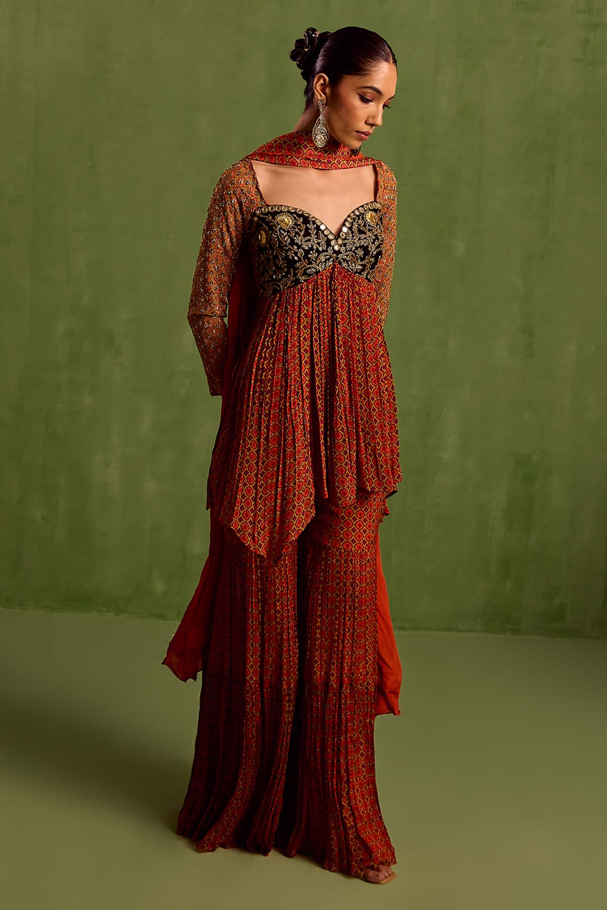 Designer Neha Khullar Rust Embroidered Garara Set for Women Online