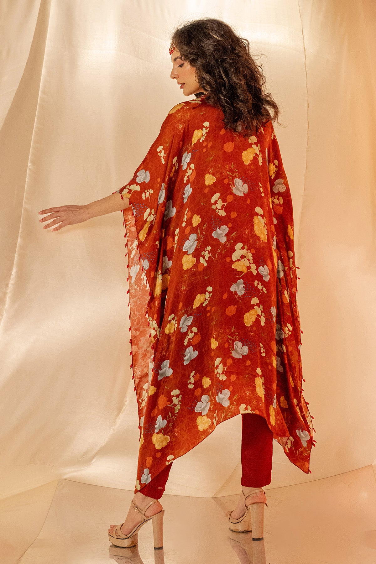 Rust Embroidered Kaftan & Pants