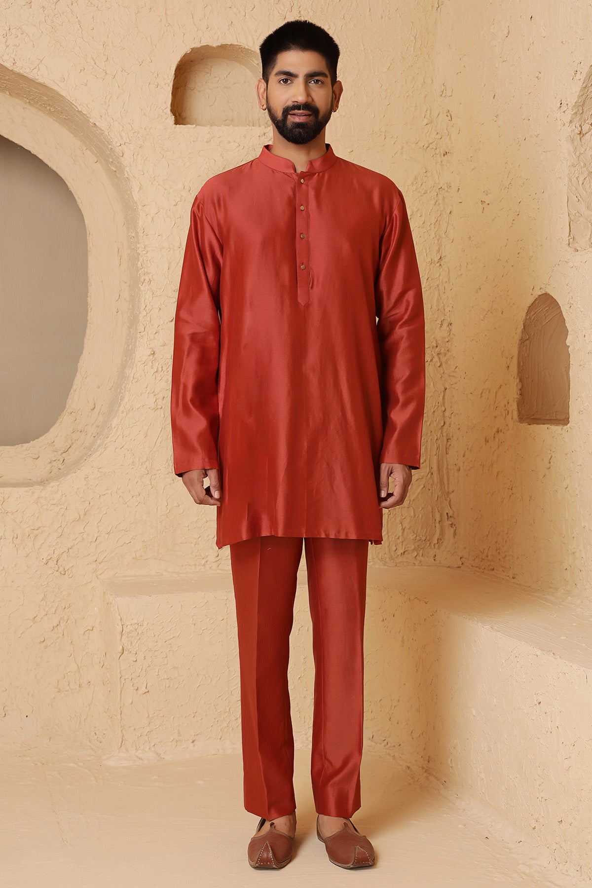Rust Embroidered Kurta & Pants