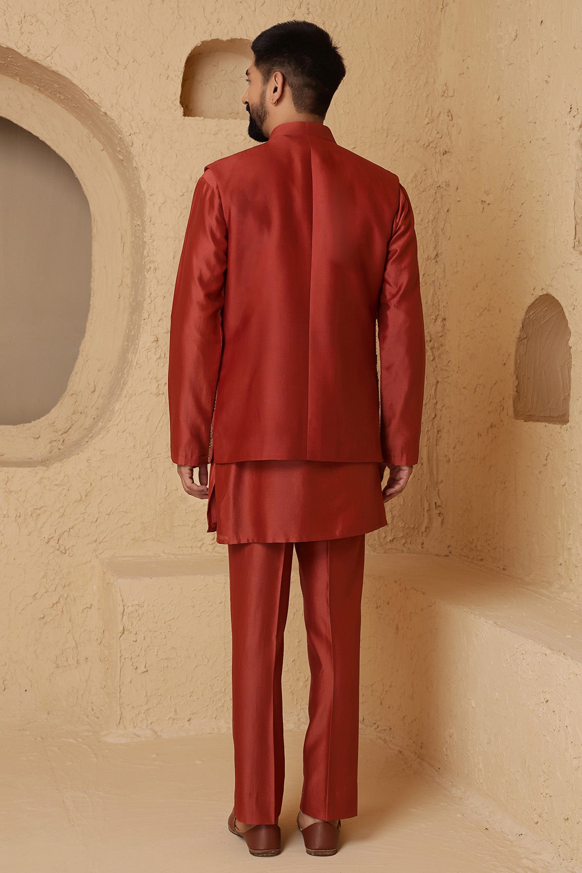 Rust Embroidered Kurta & Pants