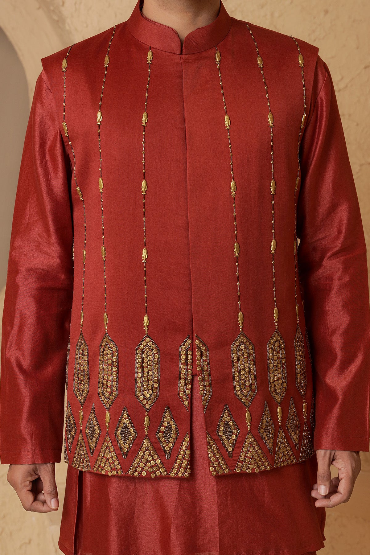 Rust Embroidered Kurta & Pants