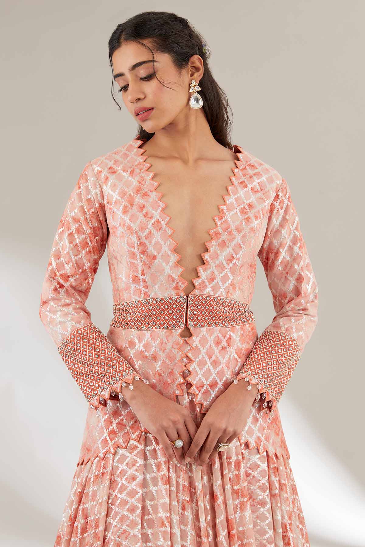 Rust Embroidered Lehenga Set